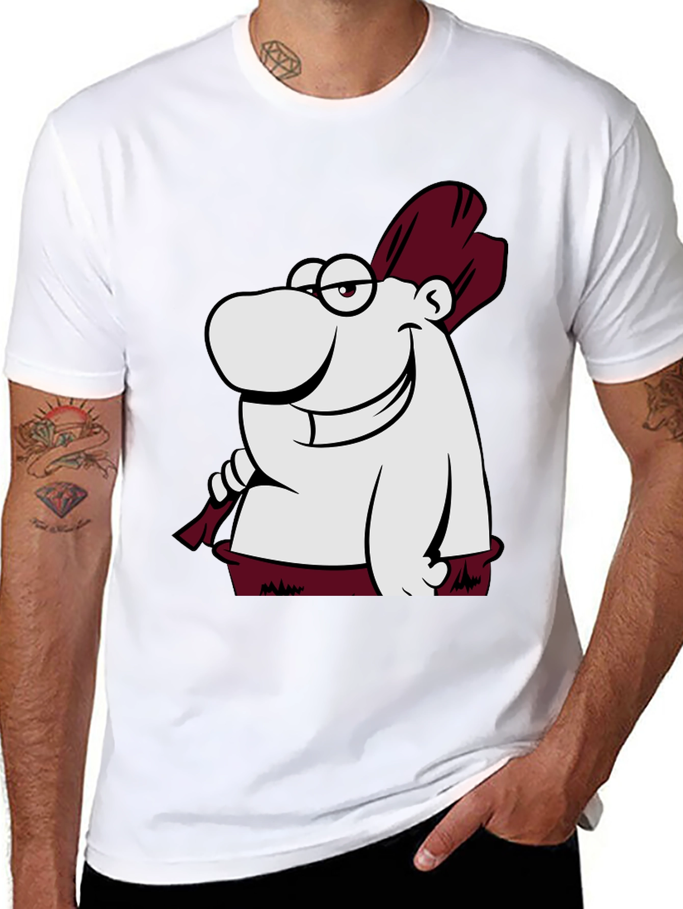 Funny Cartoon Character Graphic Tee - Black