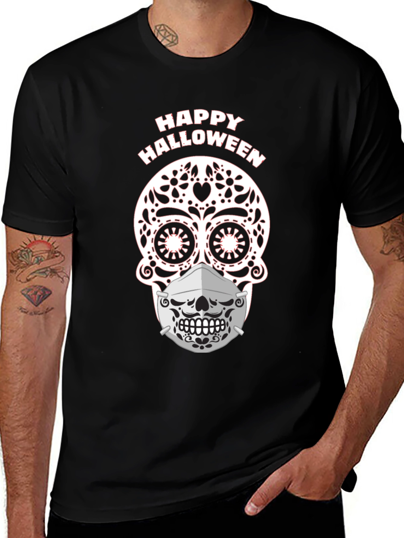 Happy Halloween Sugar Skull Mask T-Shirt