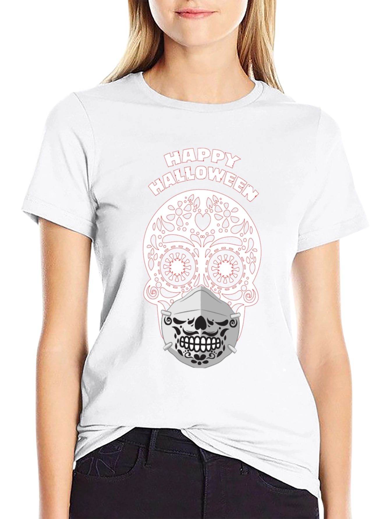 Happy Halloween Sugar Skull Mask T-Shirt