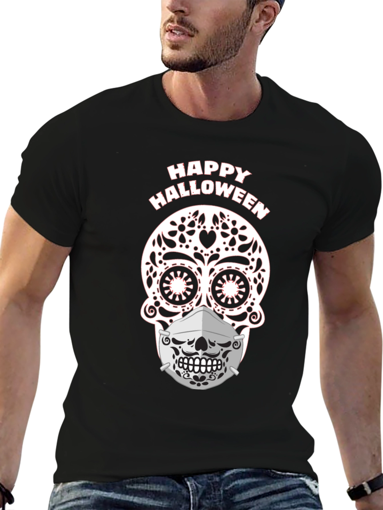 Happy Halloween Sugar Skull Mask T-Shirt