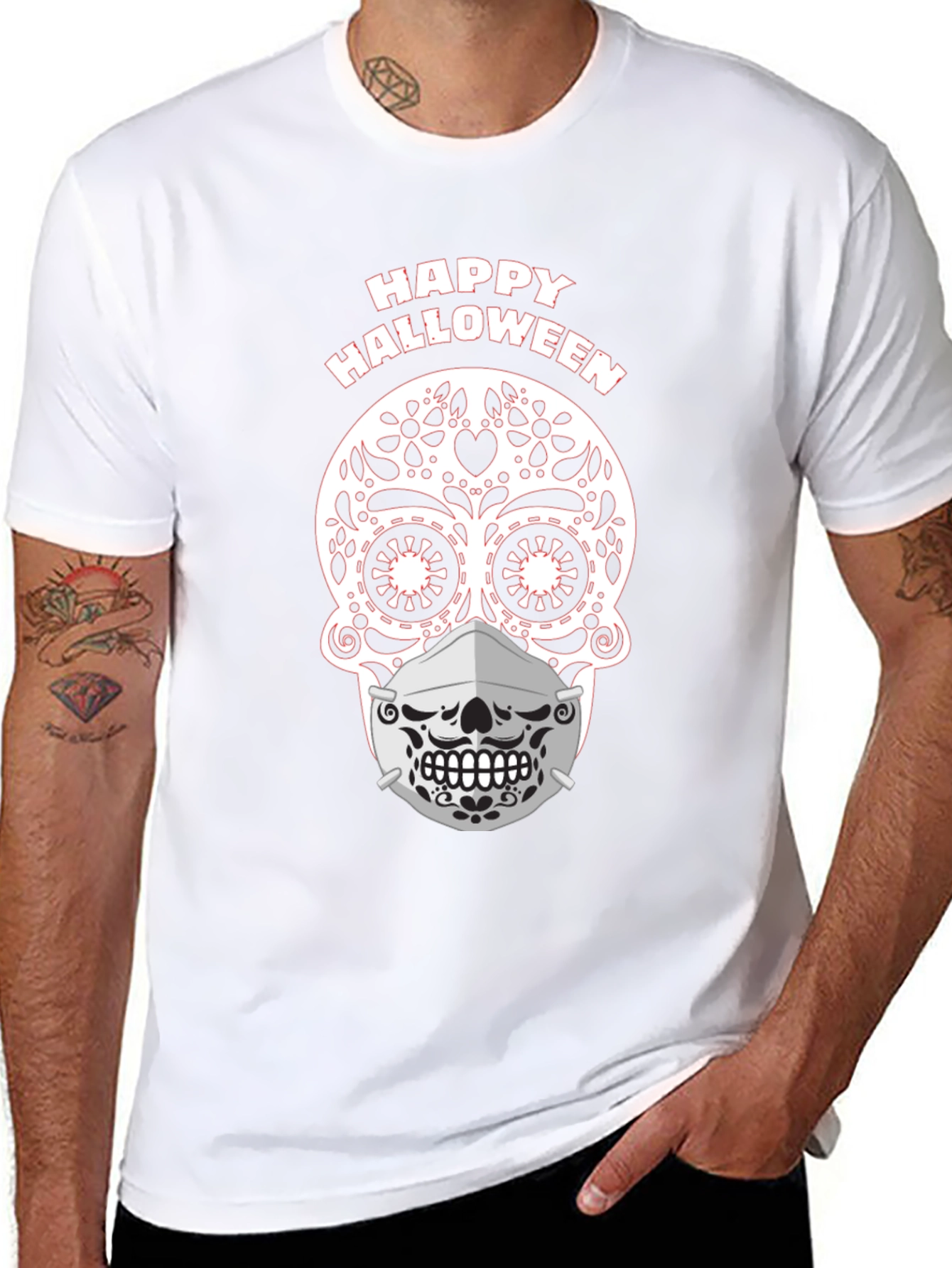Happy Halloween Sugar Skull Mask T-Shirt