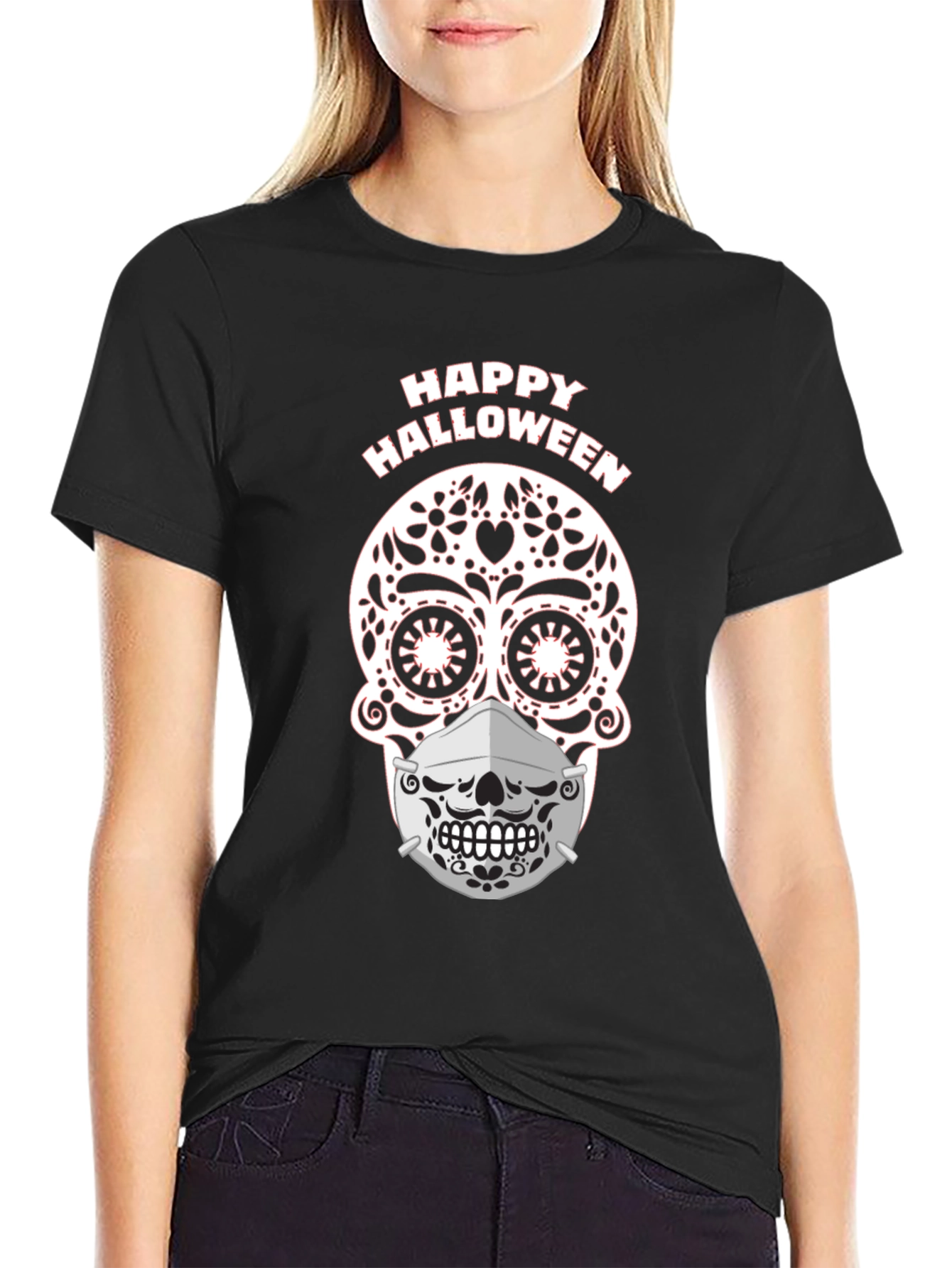 Happy Halloween Sugar Skull Mask T-Shirt