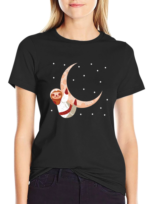 Sloth Astronaut Moon Black Graphic Tee