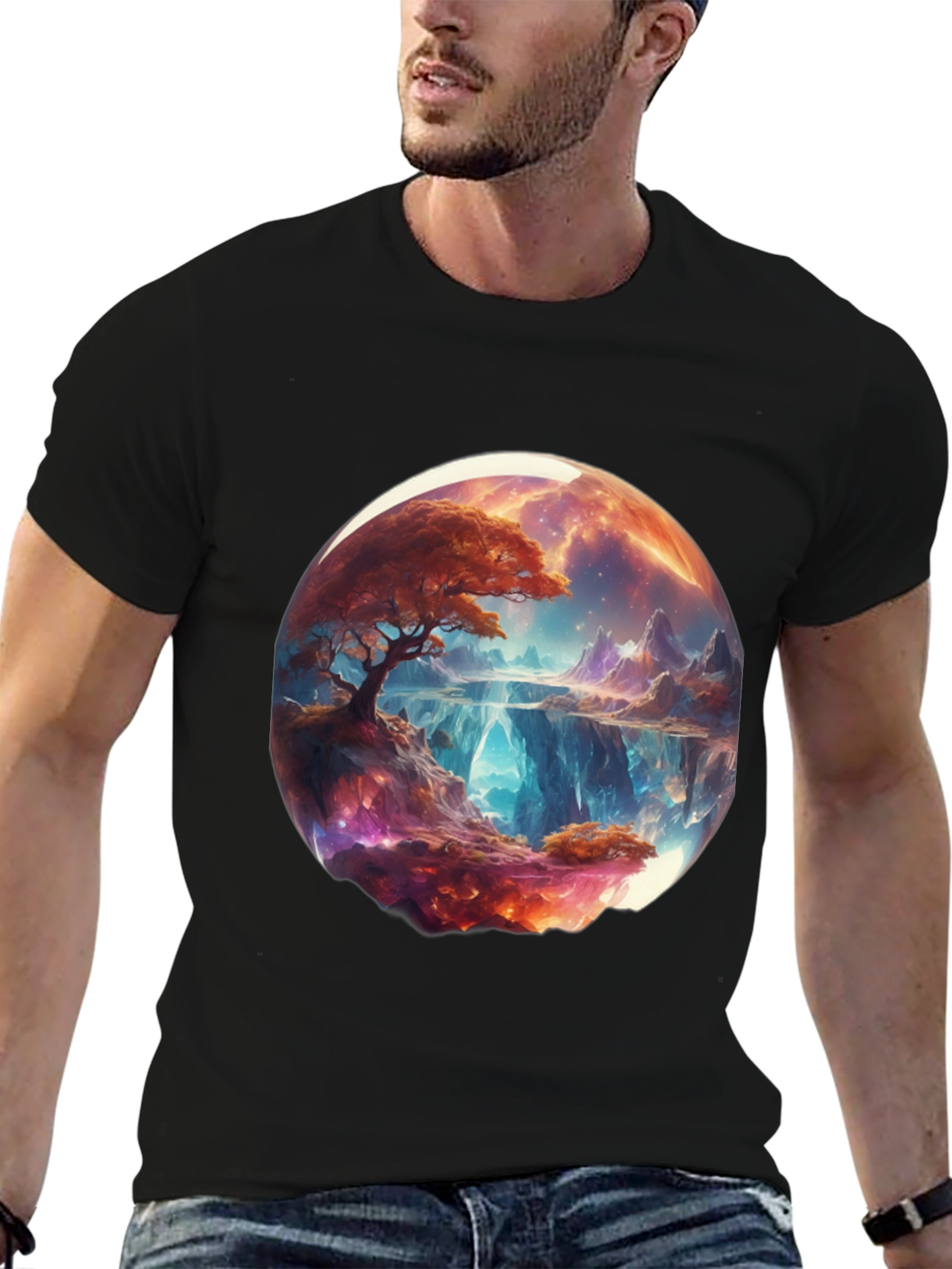 Fantasy Landscape Graphic Tee - Black Cotton Blend