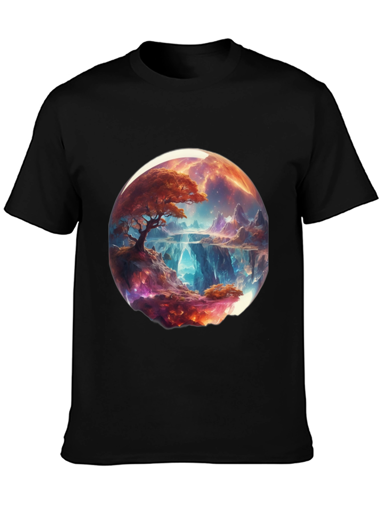 Fantasy Landscape Graphic Tee - Black Cotton Blend
