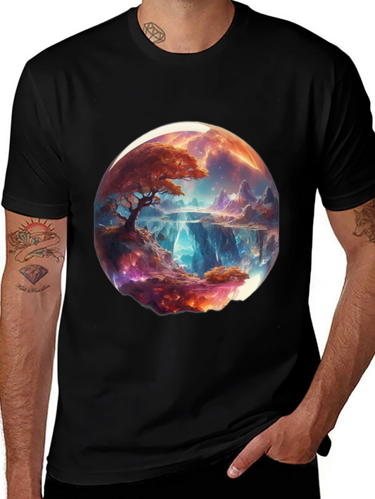 Fantasy Landscape Graphic Tee - Black Cotton Blend