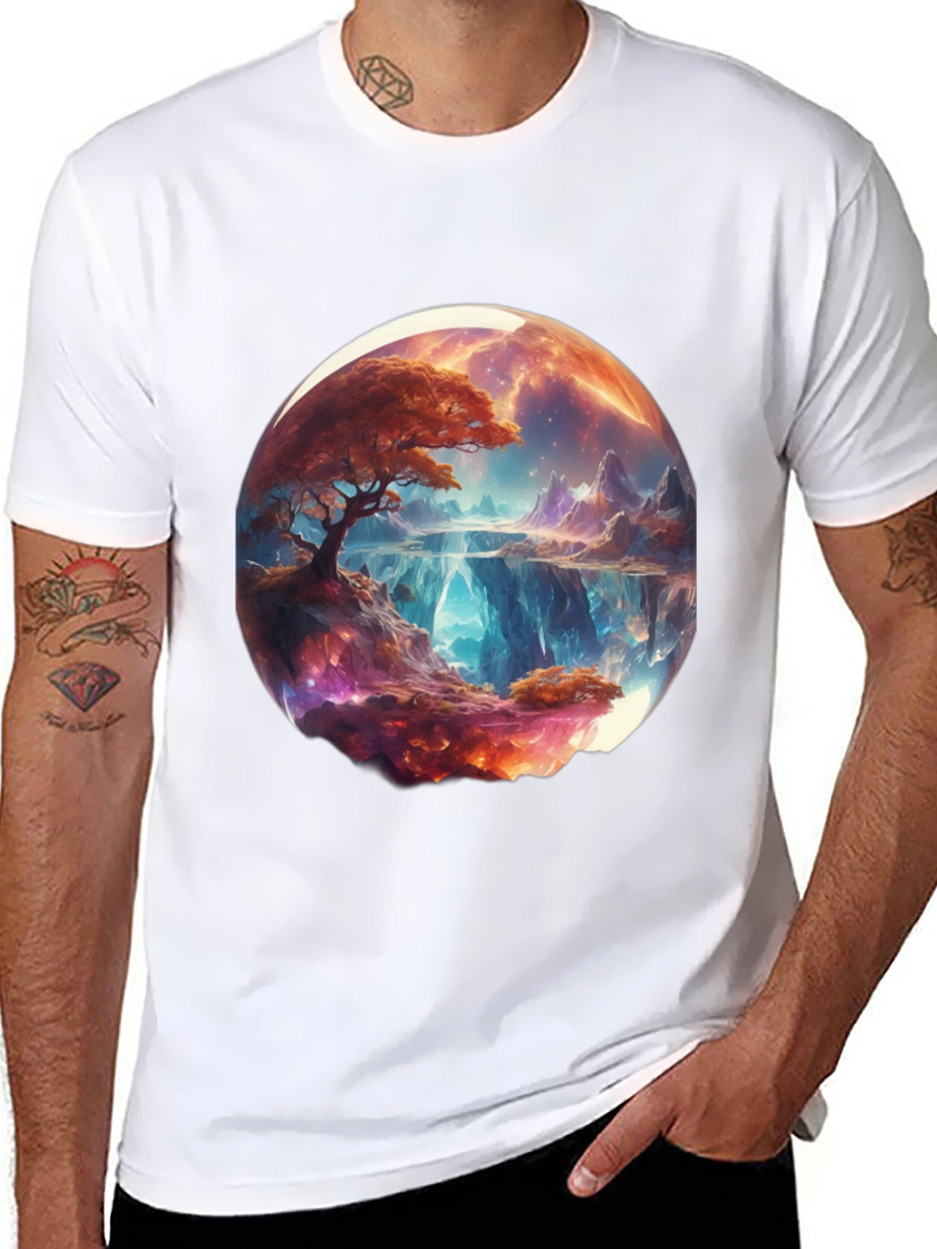 Fantasy Landscape Graphic Tee - Black Cotton Blend