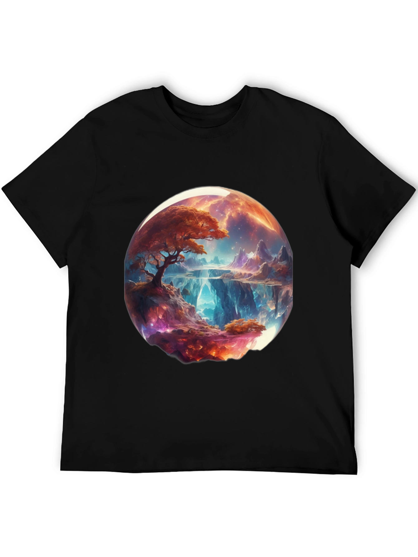 Fantasy Landscape Graphic Tee - Black Cotton Blend