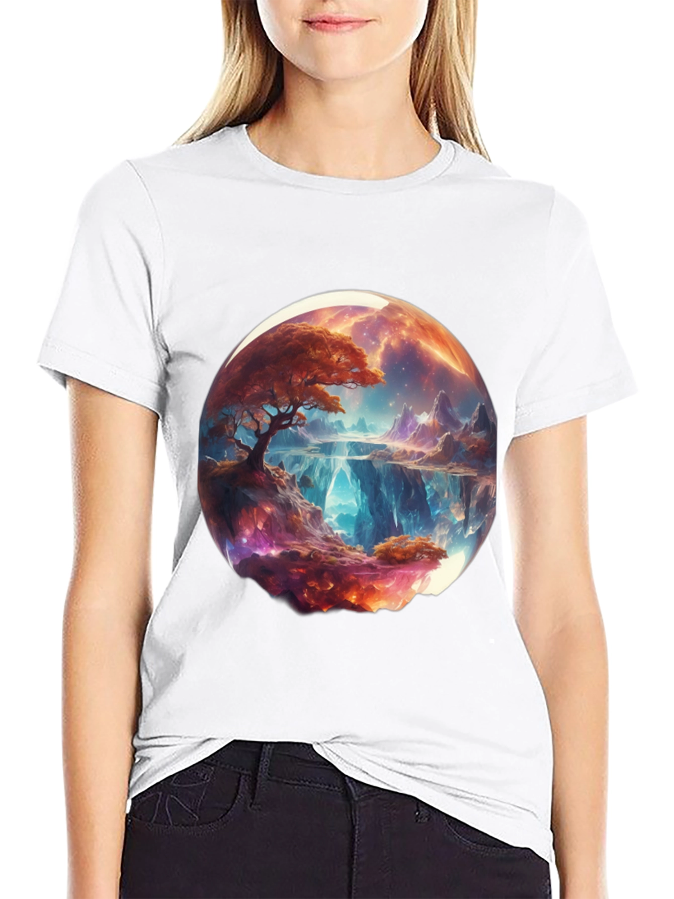 Fantasy Landscape Graphic Tee - Black Cotton Blend