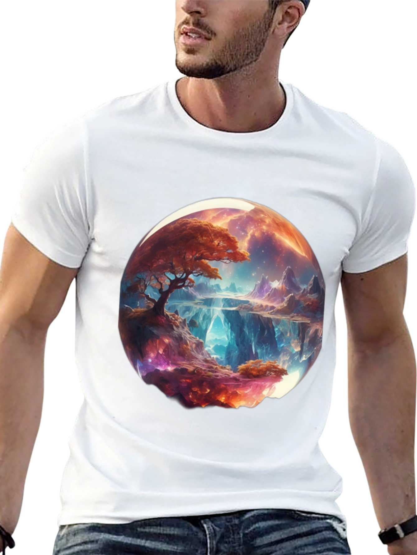 Fantasy Landscape Graphic Tee - Black Cotton Blend