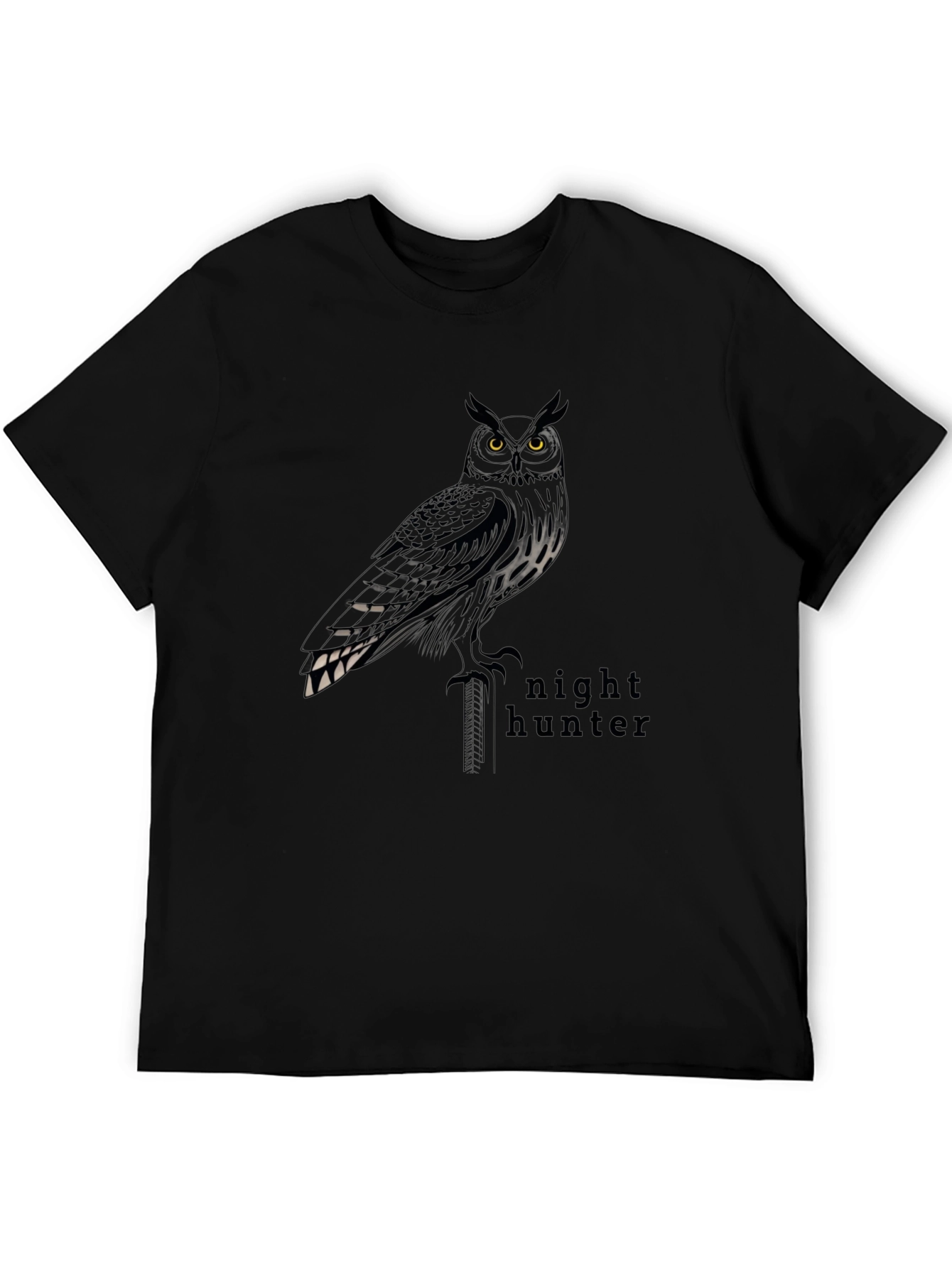 Night Hunter Owl Graphic T-Shirt - Mens Black Tee