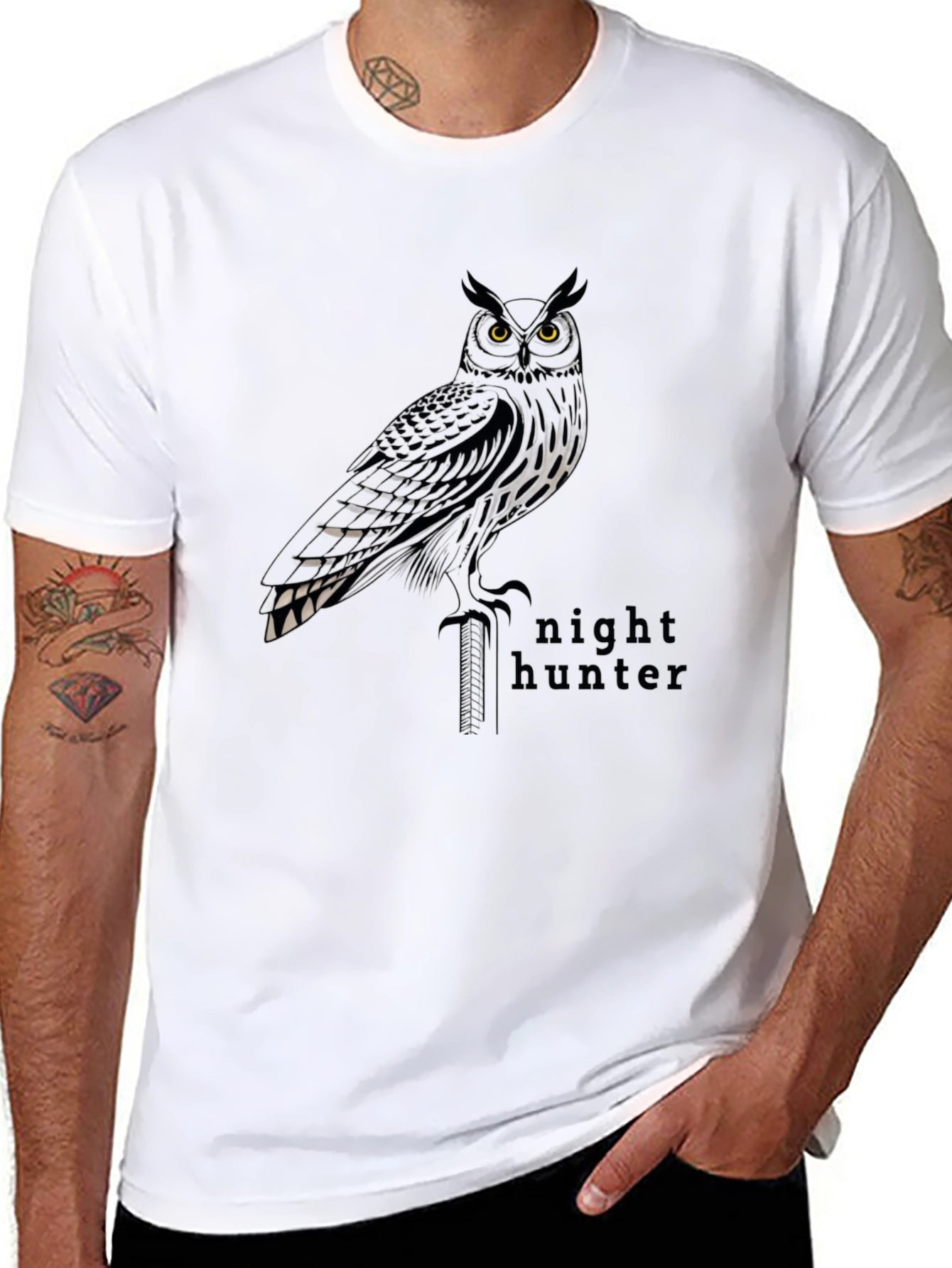 Night Hunter Owl Graphic T-Shirt - Mens Black Tee