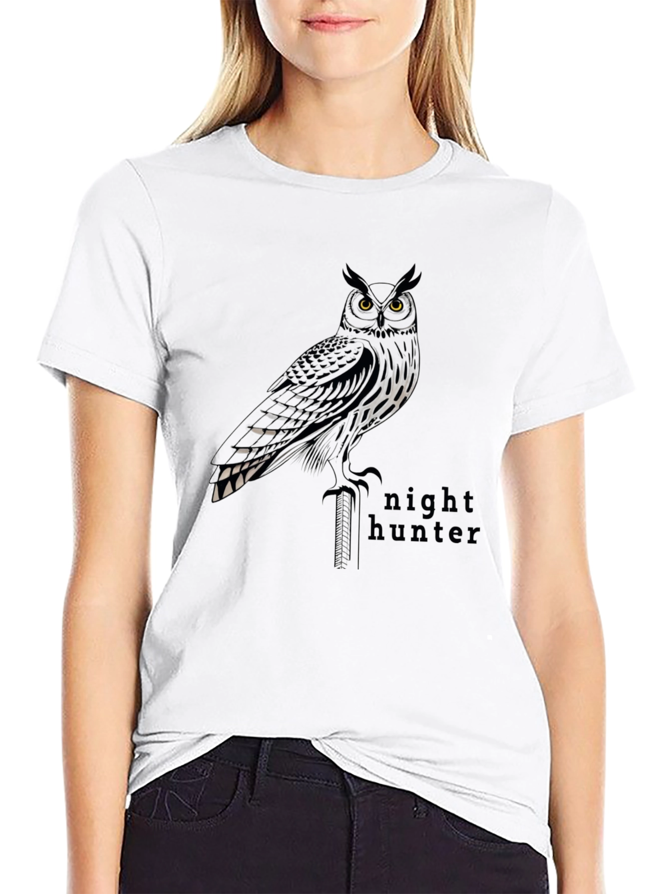 Night Hunter Owl Graphic T-Shirt - Mens Black Tee