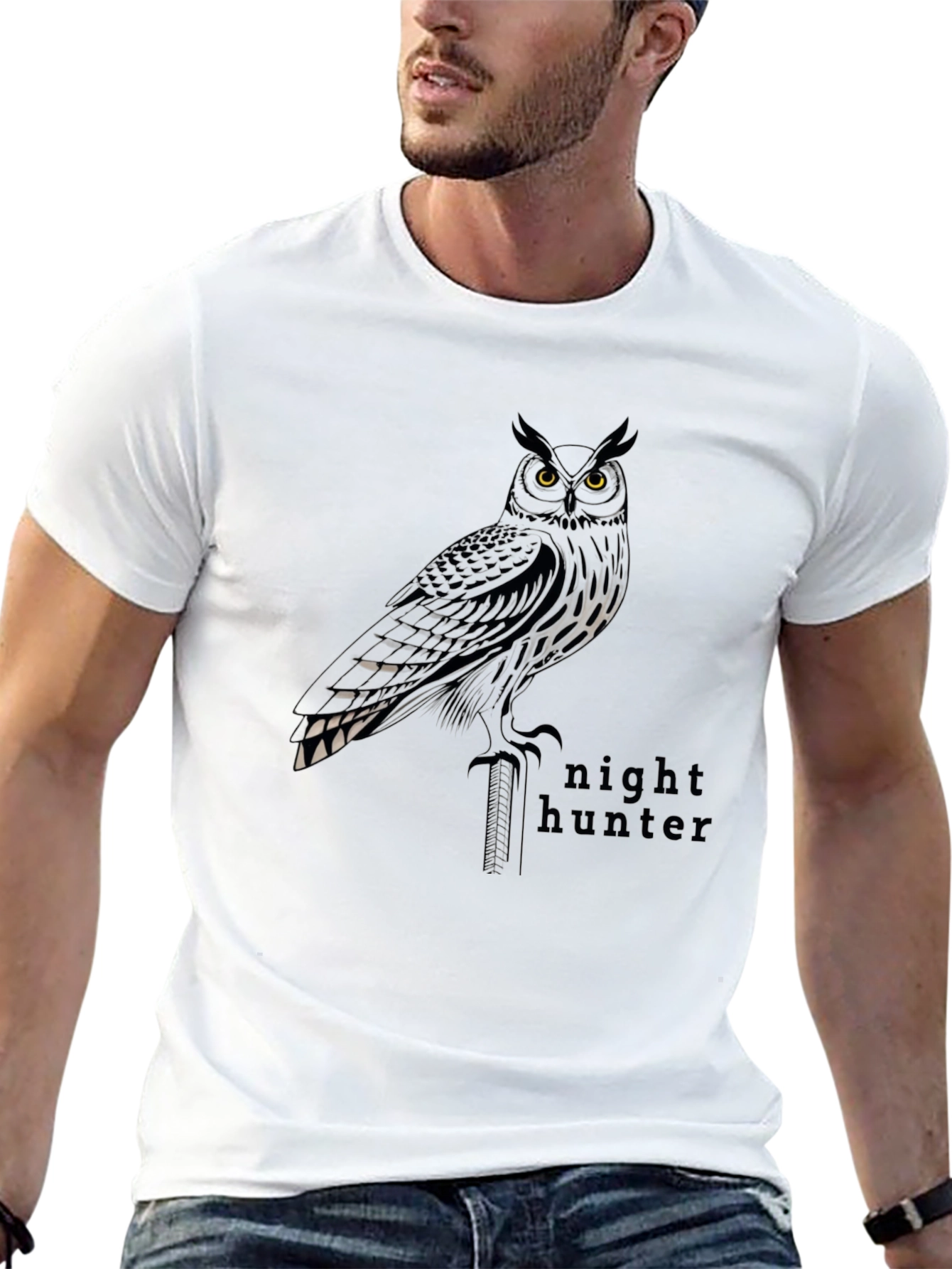 Night Hunter Owl Graphic T-Shirt - Mens Black Tee