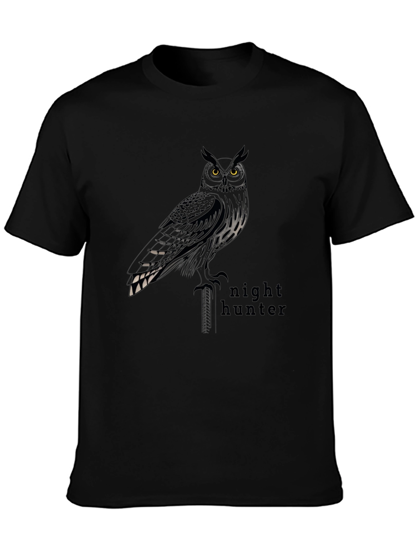 Night Hunter Owl Graphic T-Shirt - Mens Black Tee