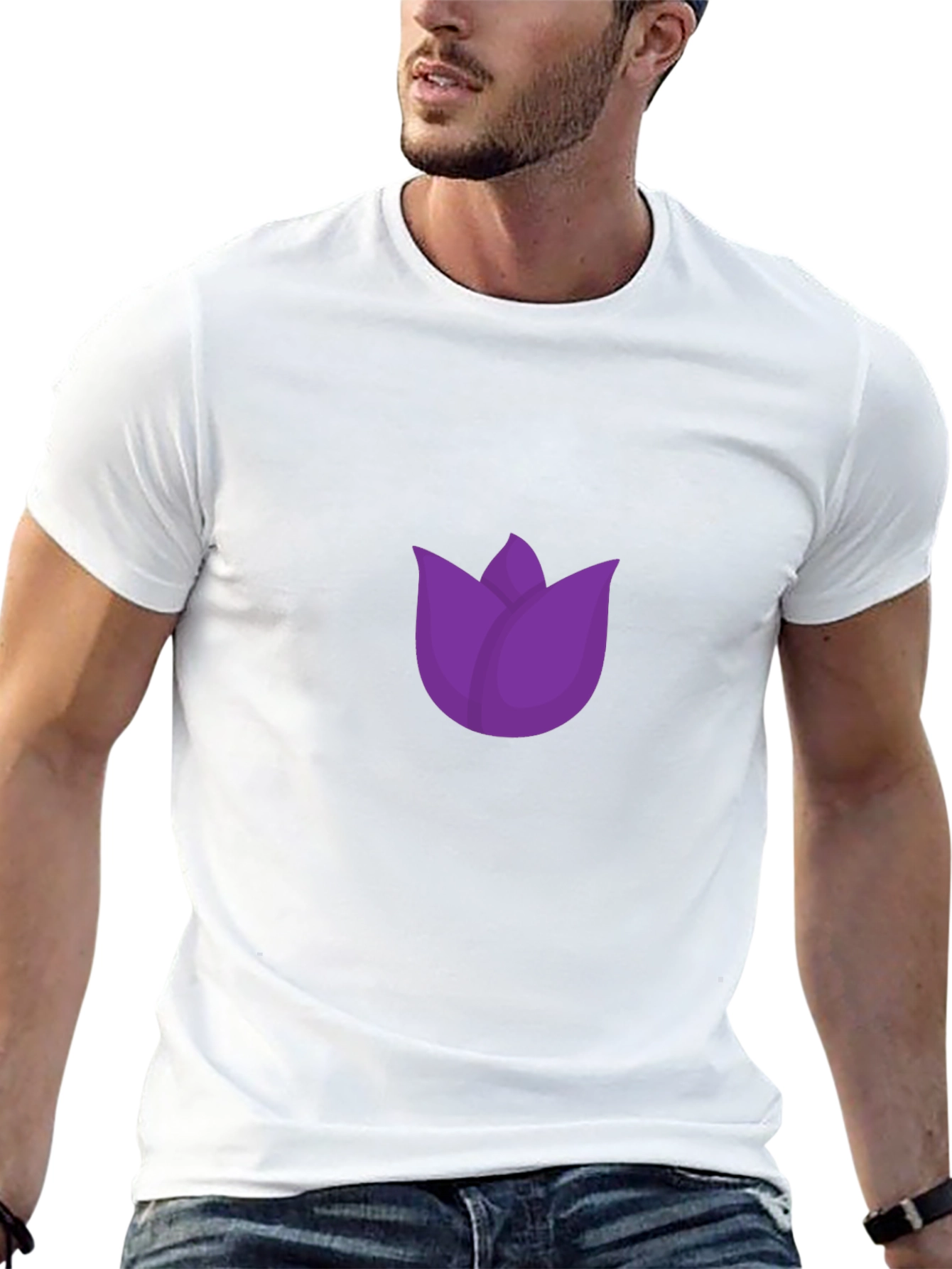 Purple Tulip Graphic Black T-Shirt