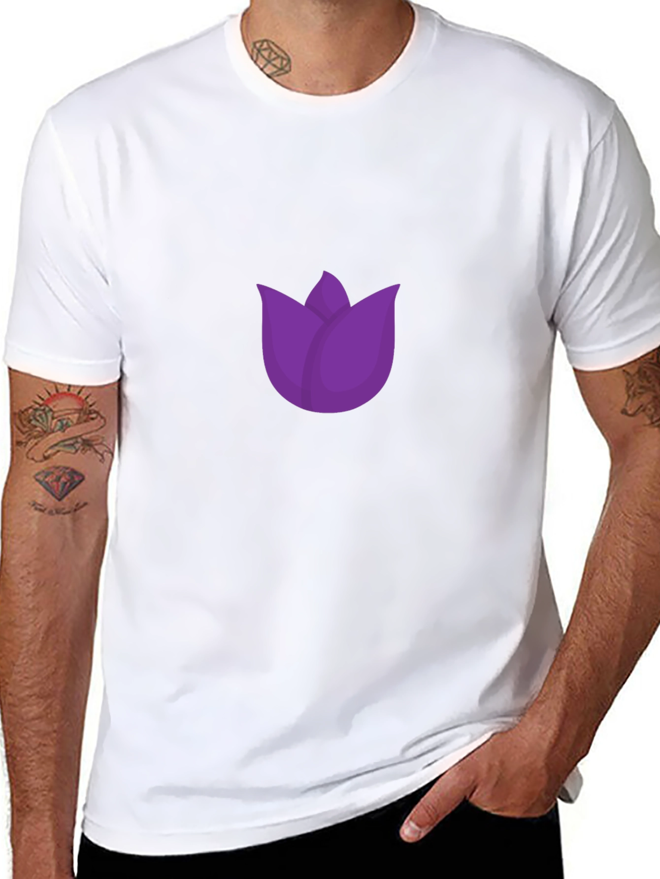 Purple Tulip Graphic Black T-Shirt