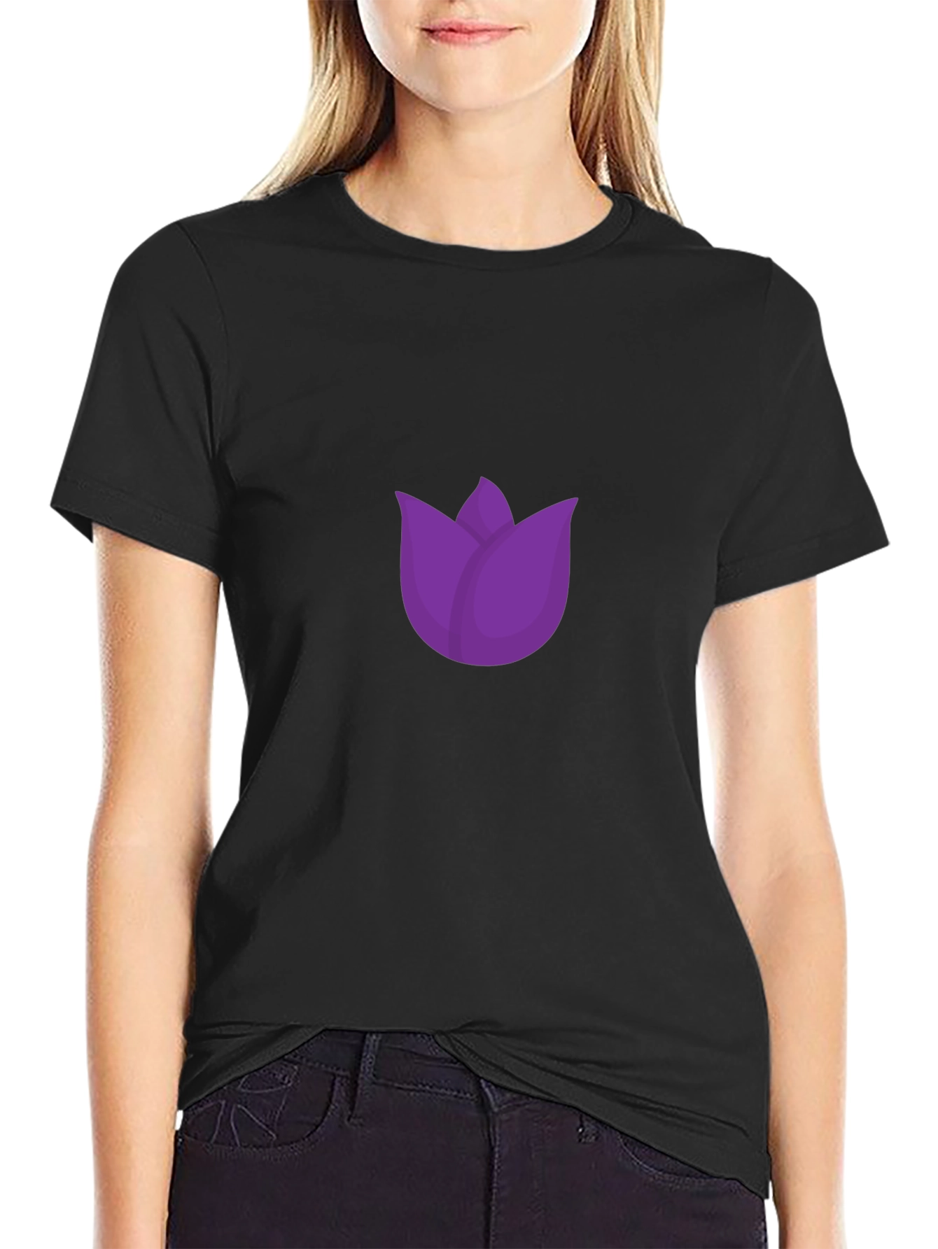 Purple Tulip Graphic Black T-Shirt