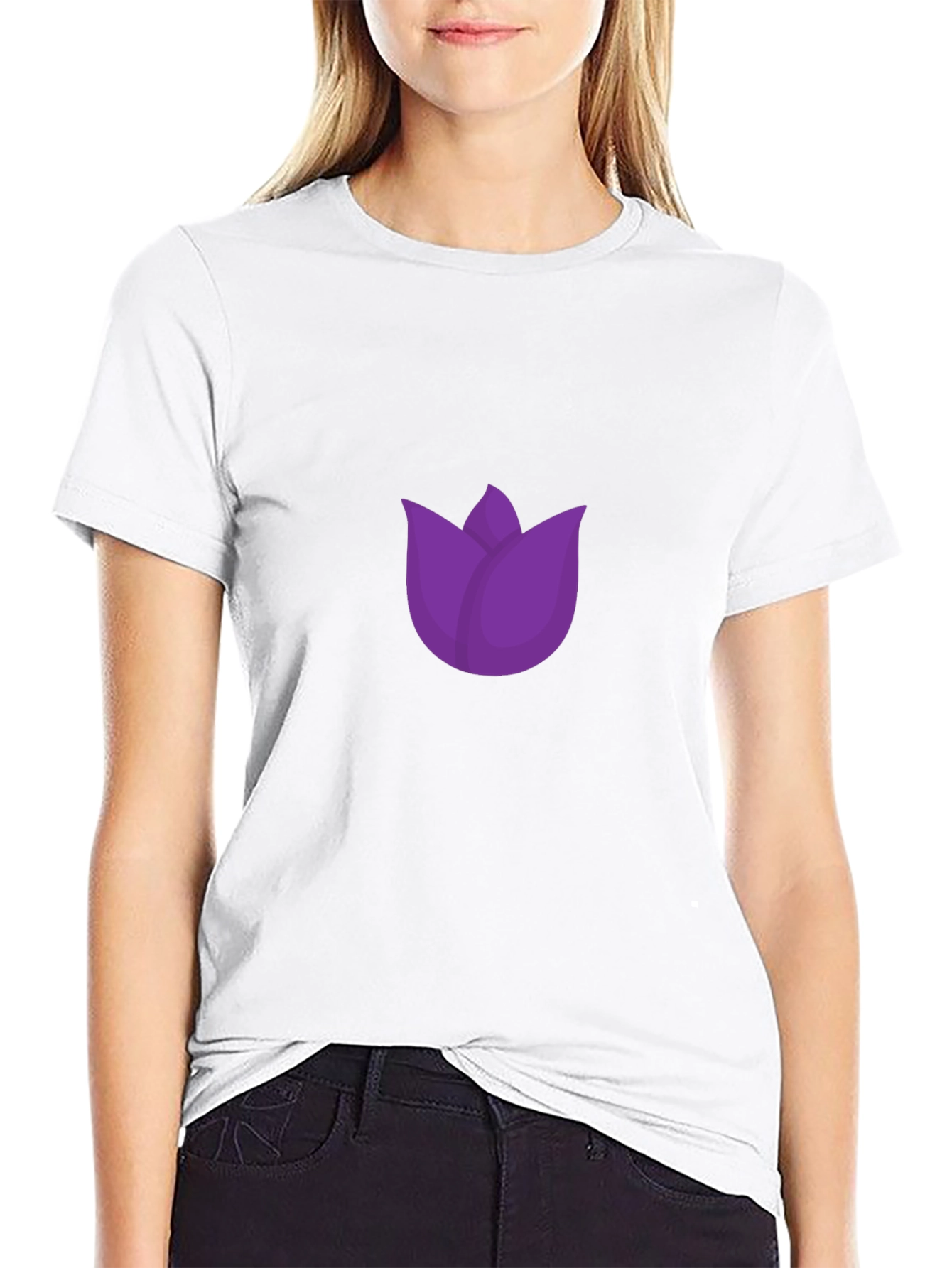 Purple Tulip Graphic Black T-Shirt