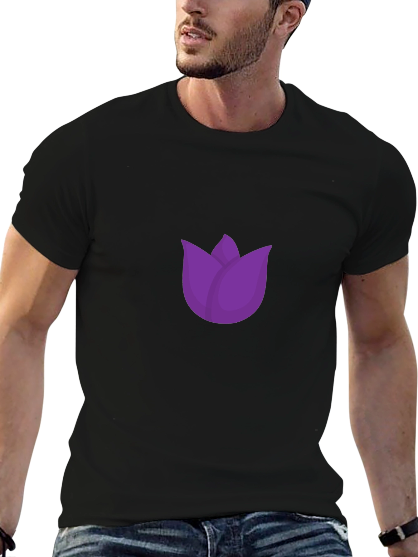 Purple Tulip Graphic Black T-Shirt
