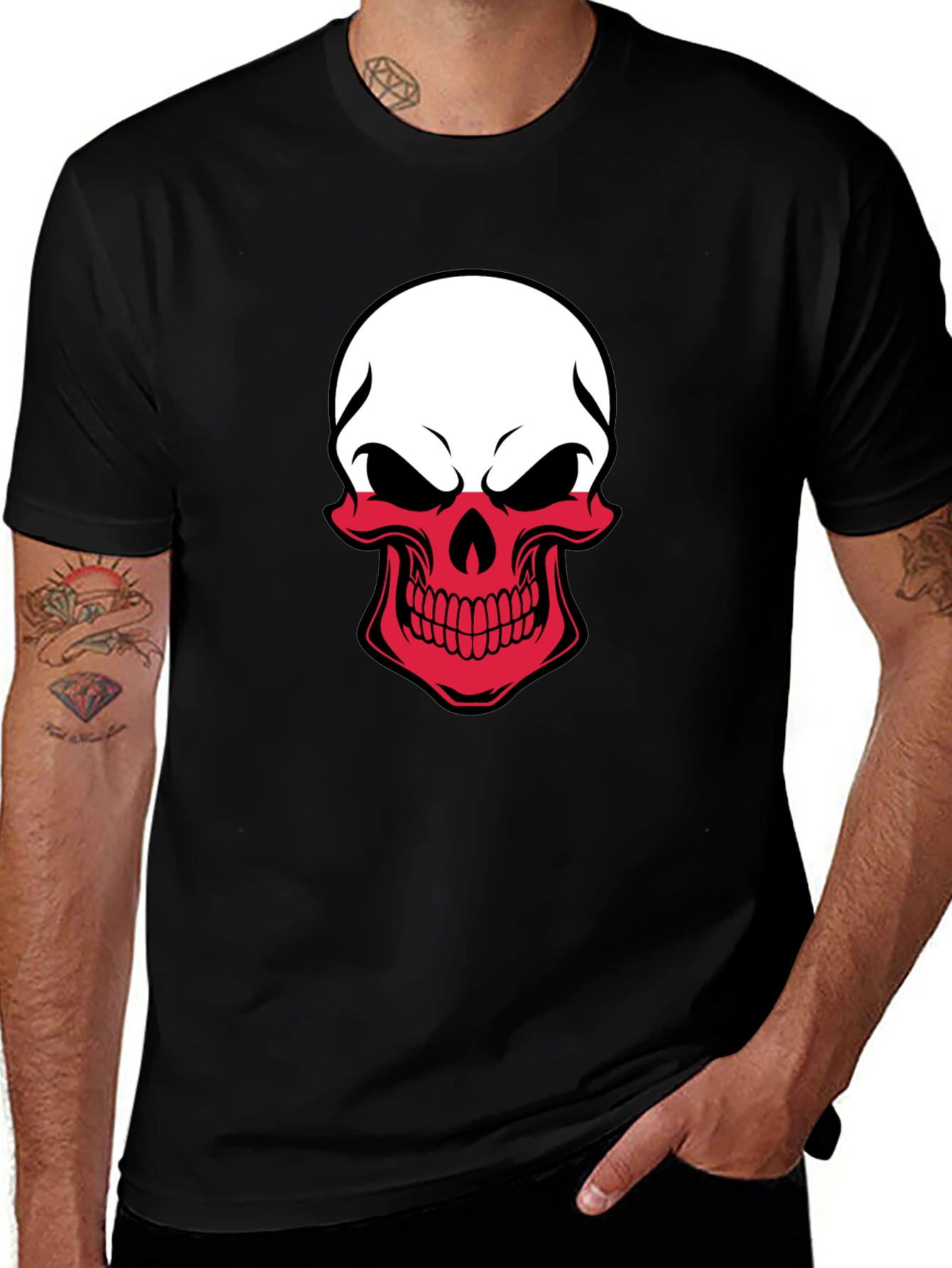 Poland Flag Skull Graphic T-Shirt - Black