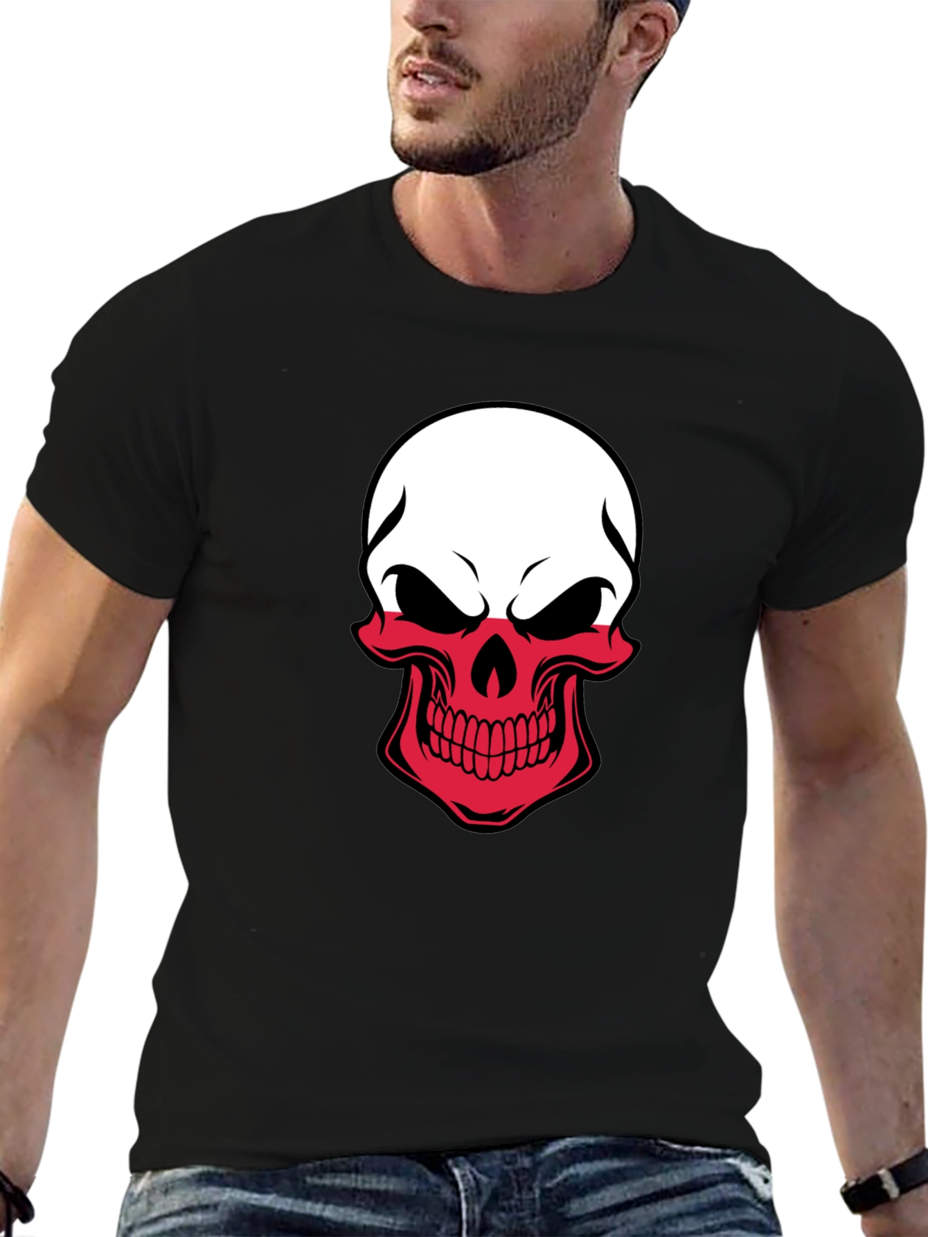 Poland Flag Skull Graphic T-Shirt - Black