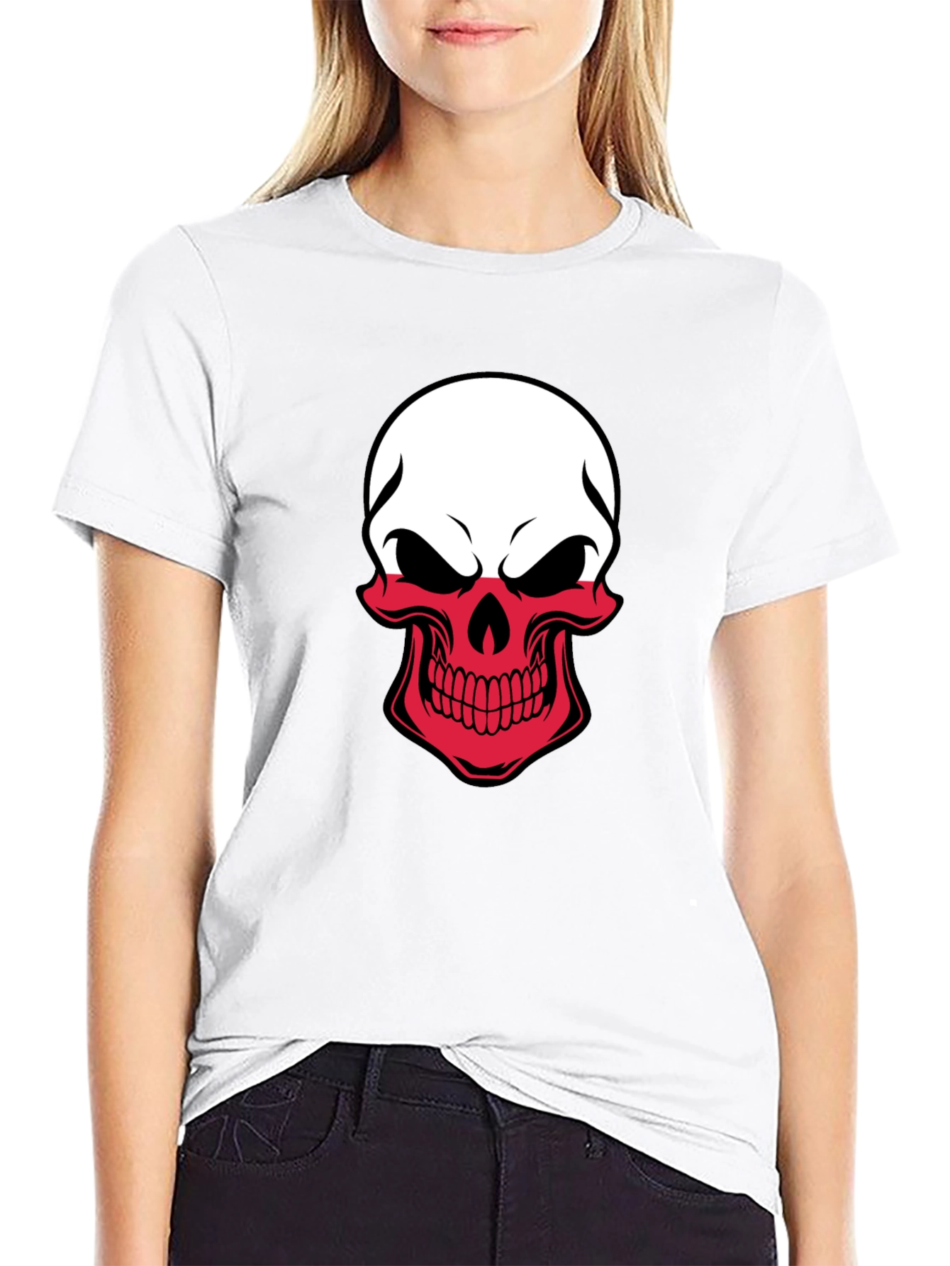 Poland Flag Skull Graphic T-Shirt - Black