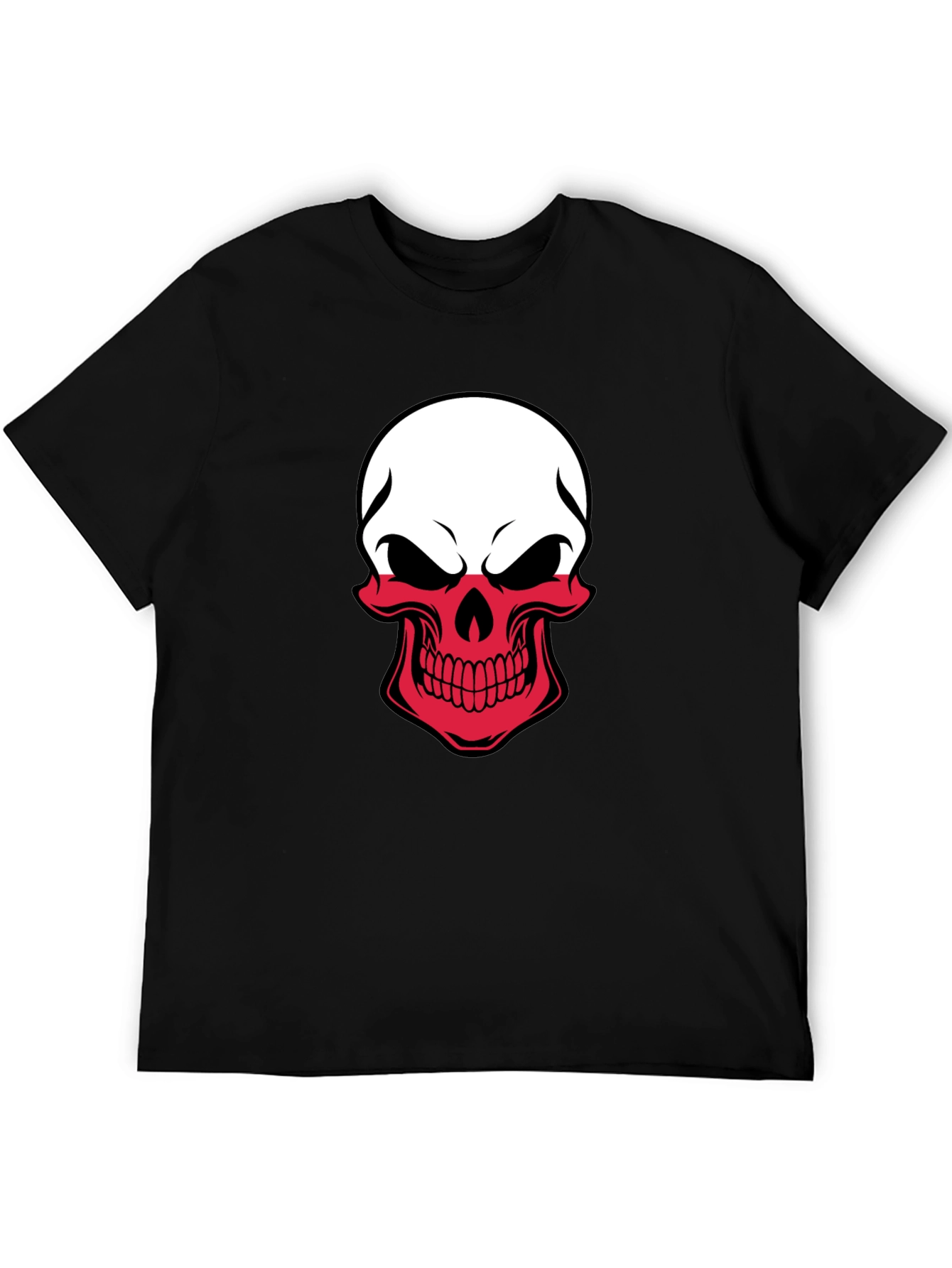 Poland Flag Skull Graphic T-Shirt - Black
