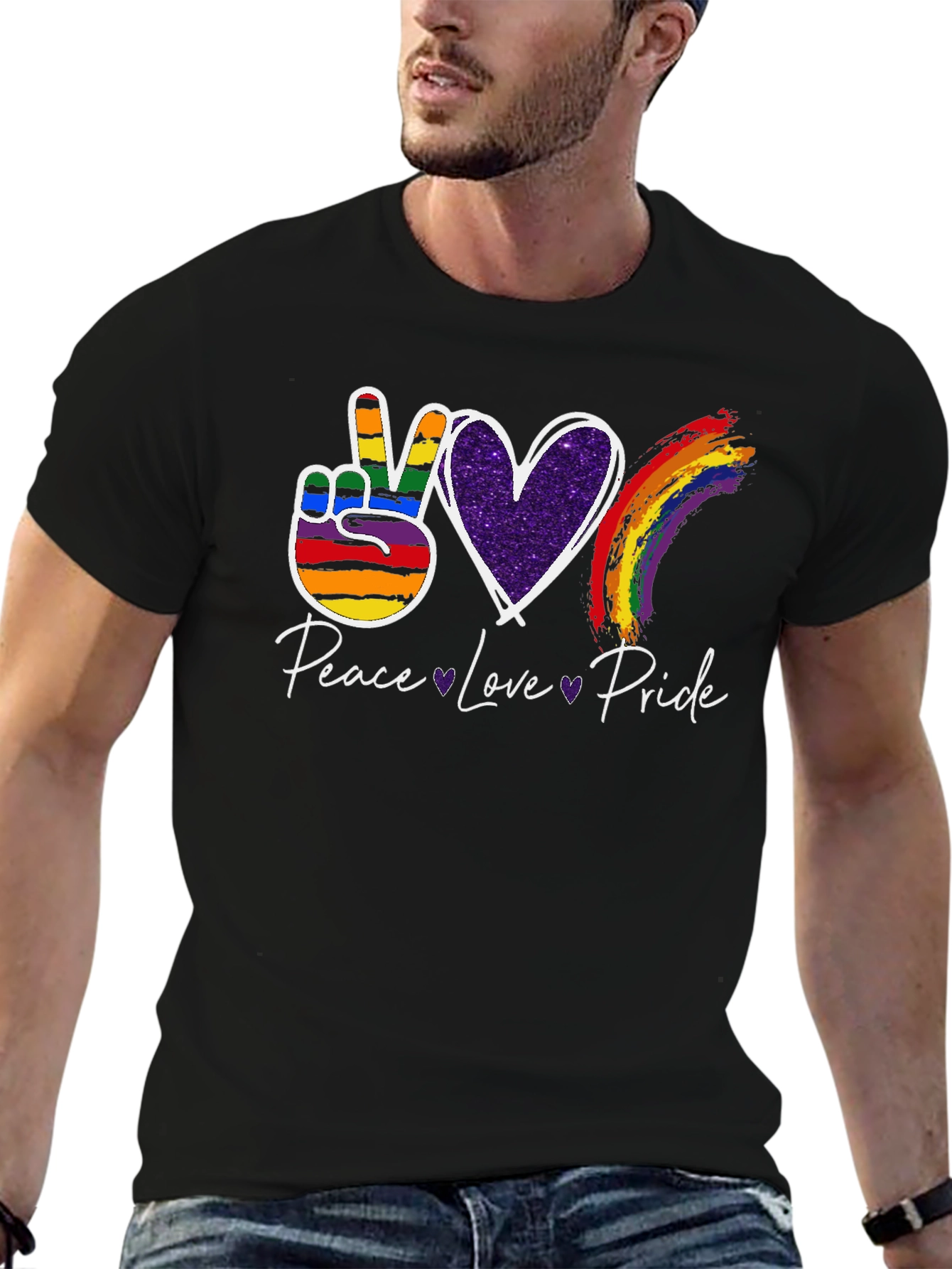 Peace Love Pride LGBT Rainbow Graphic T-Shirt