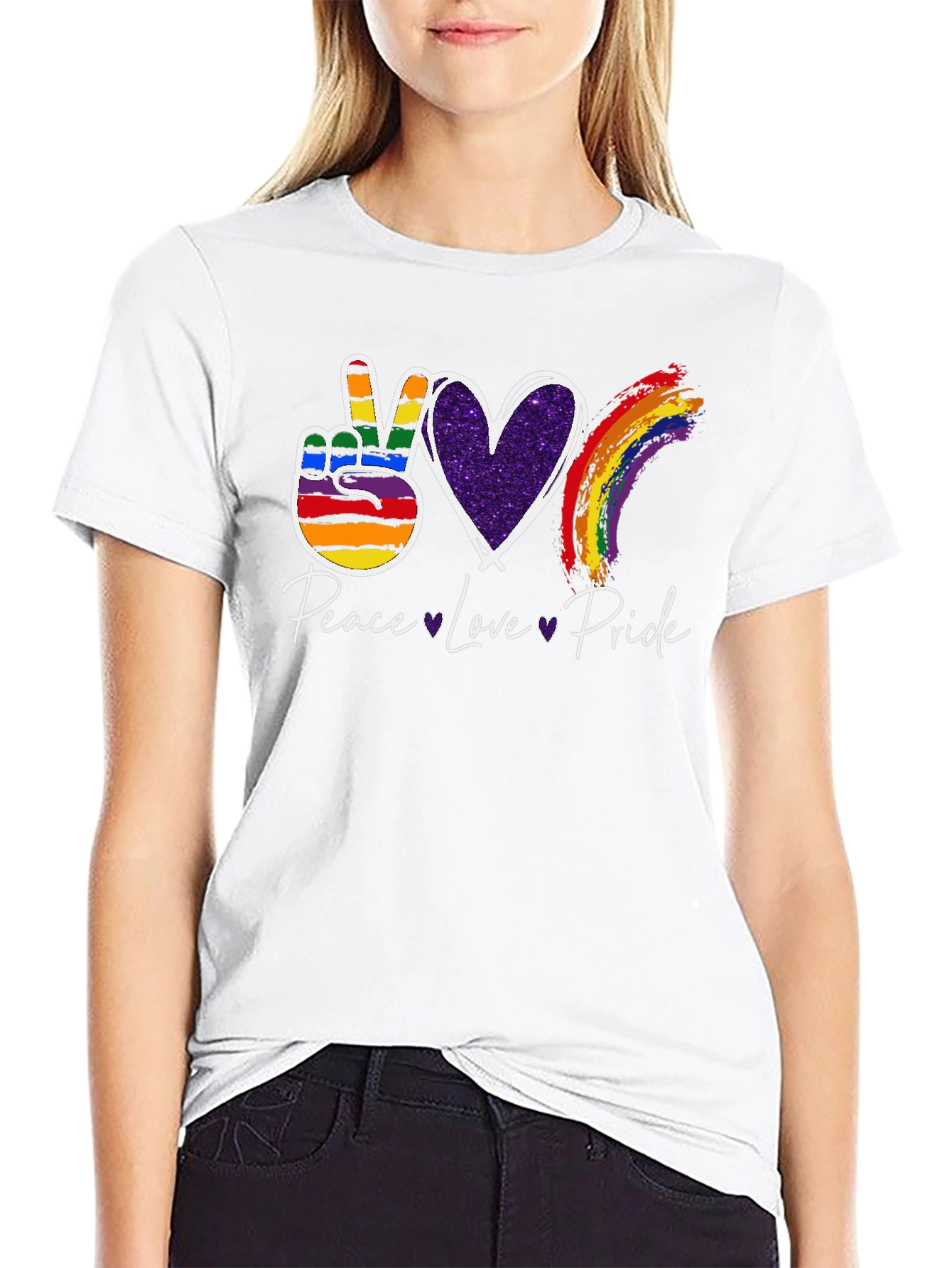 Peace Love Pride LGBT Rainbow Graphic T-Shirt