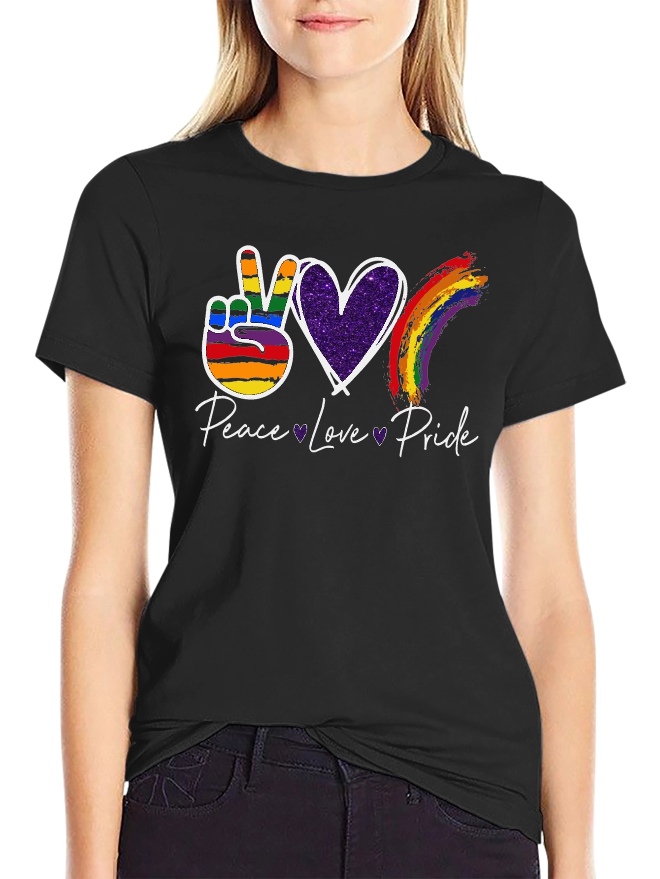 Peace Love Pride LGBT Rainbow Graphic T-Shirt