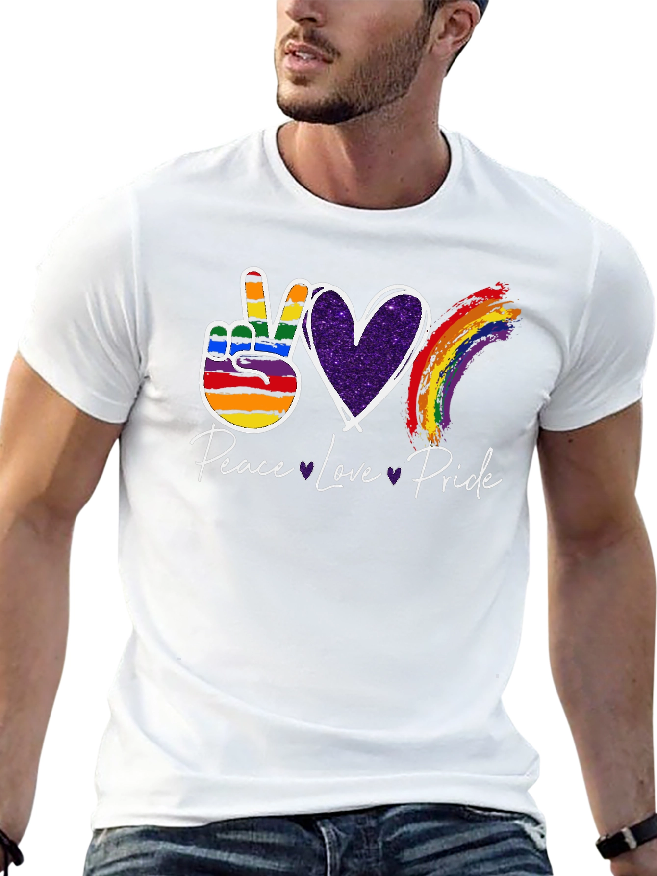 Peace Love Pride LGBT Rainbow Graphic T-Shirt
