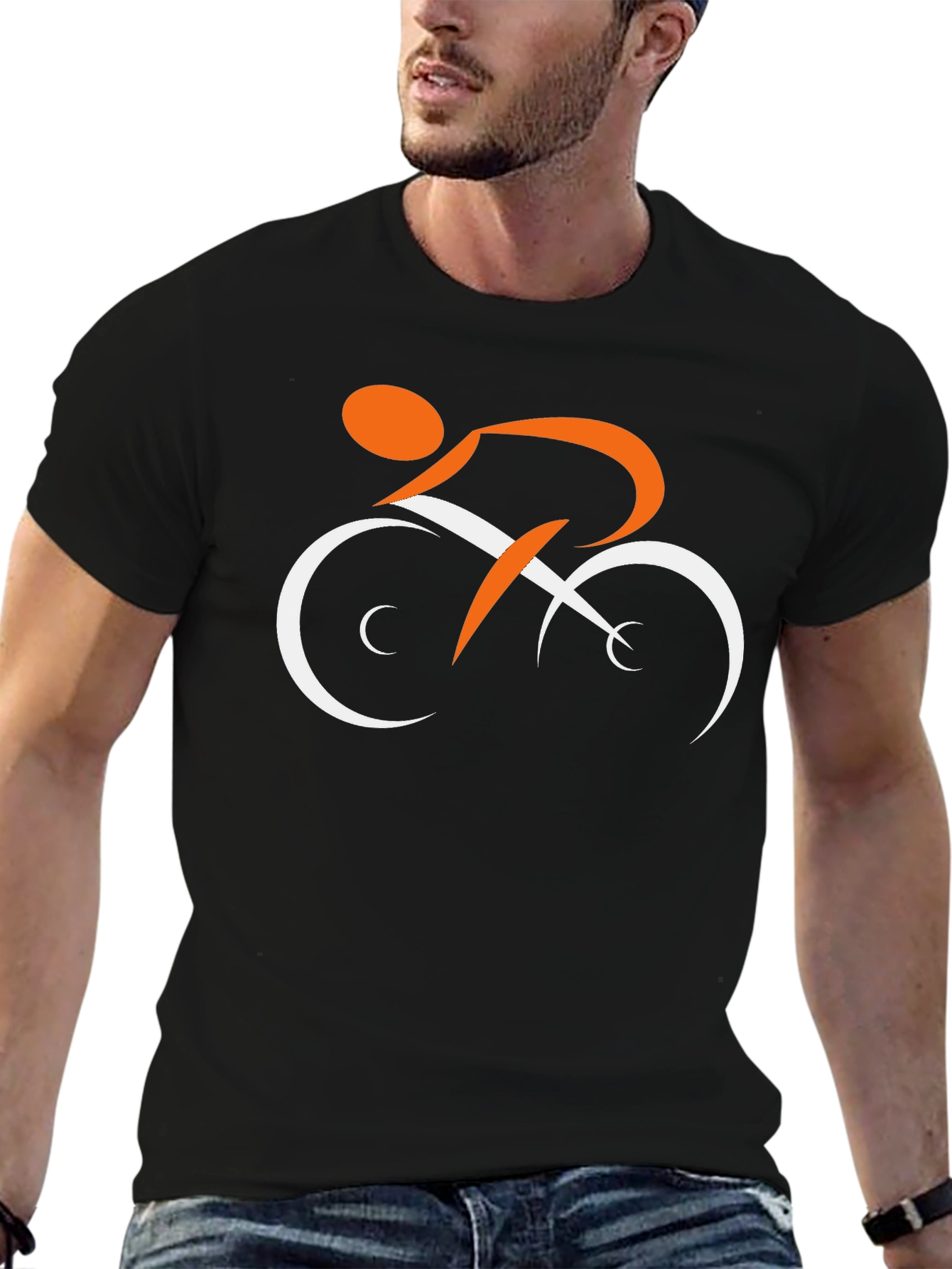 Stylish Black T-Shirt with Cyclist Graphic