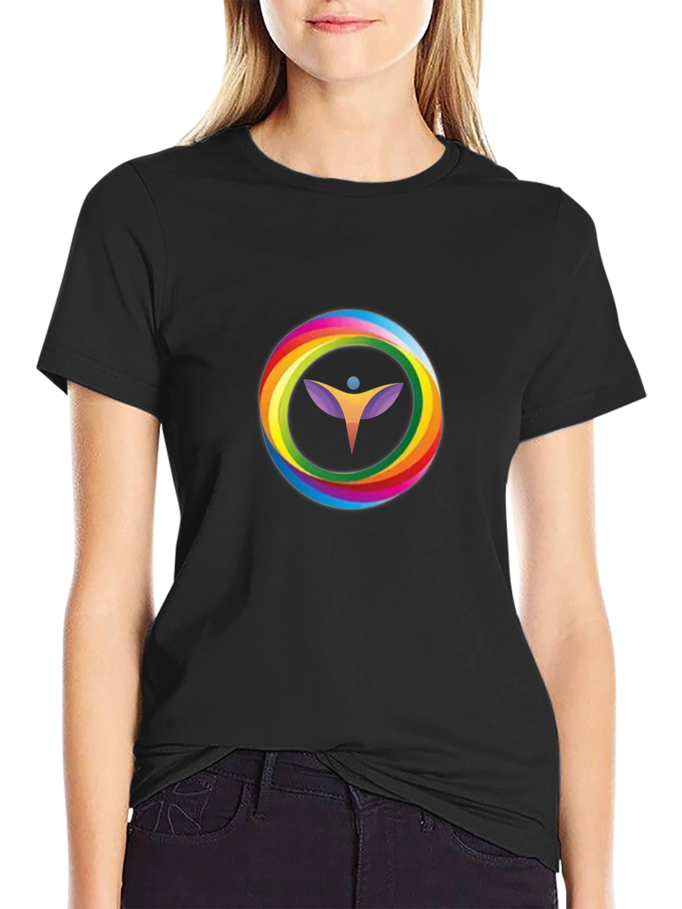 Rainbow Circle Graphic Black T-Shirt
