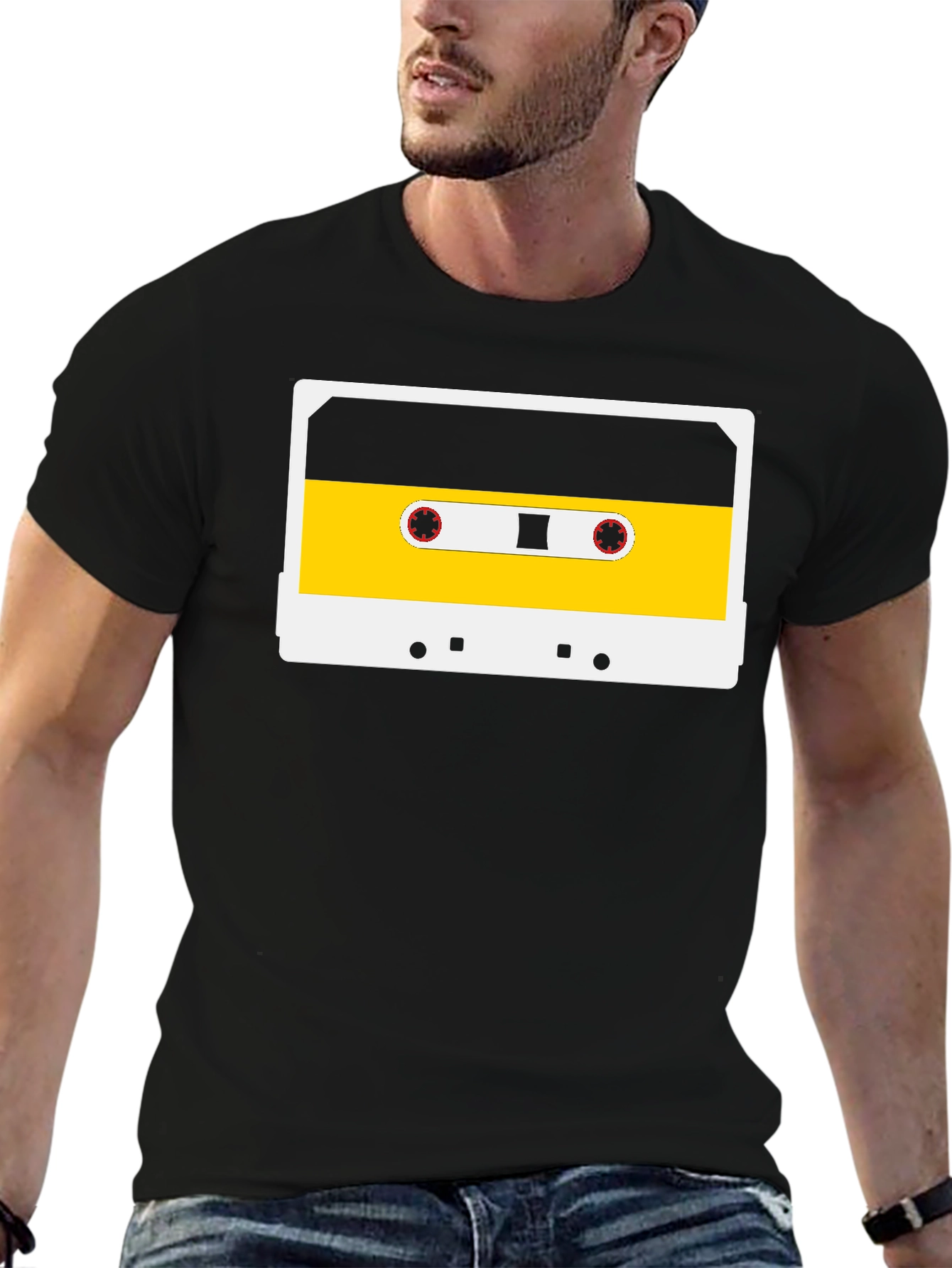 Retro Cassette Tape Graphic Tee - Black Cotton