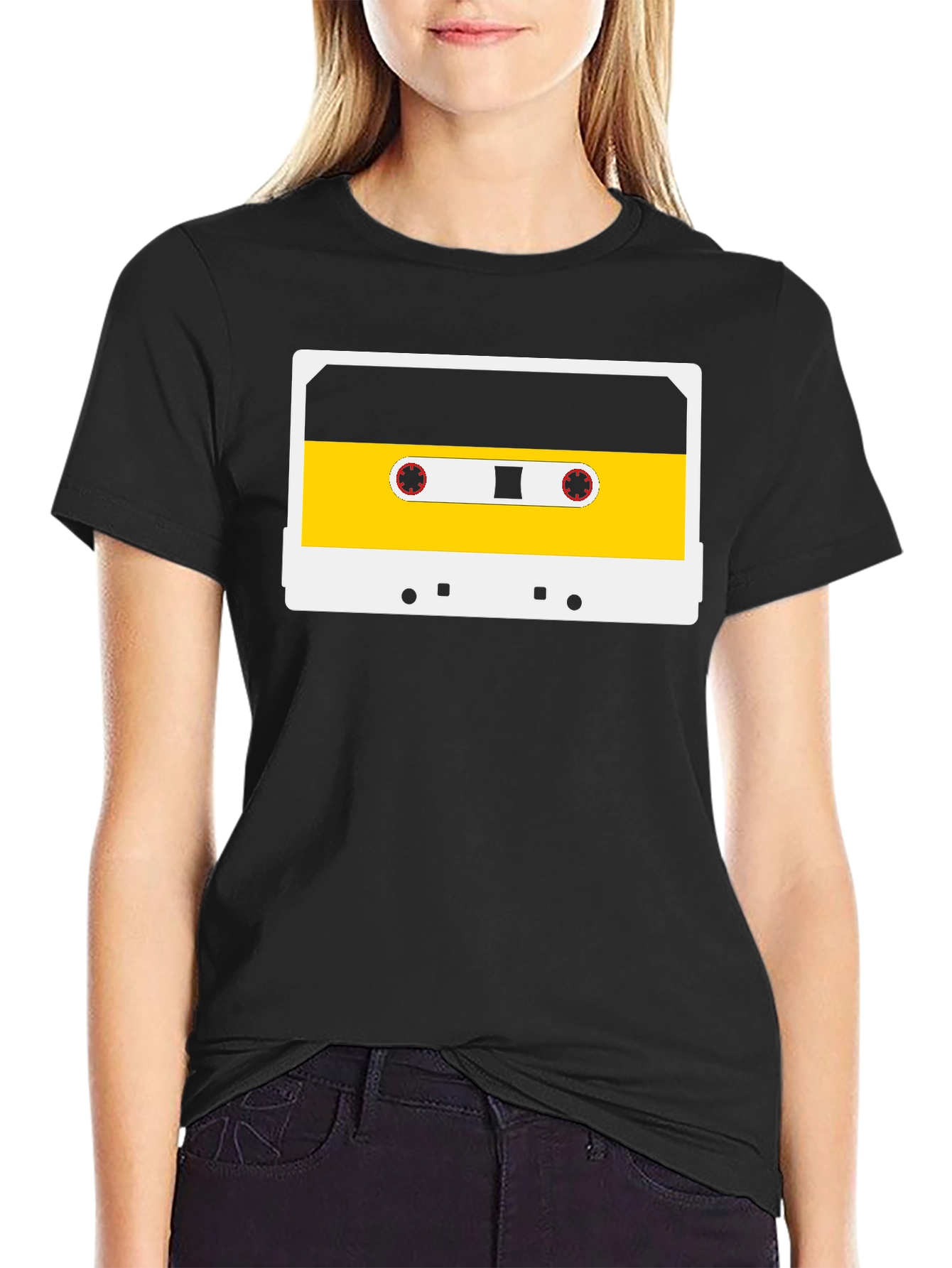 Retro Cassette Tape Graphic Tee - Black Cotton