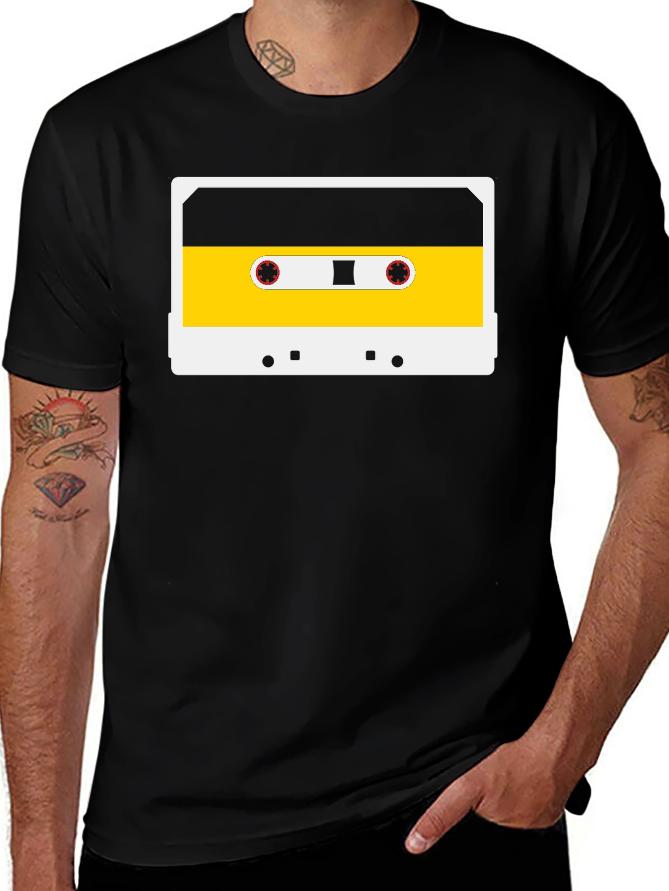 Retro Cassette Tape Graphic Tee - Black Cotton
