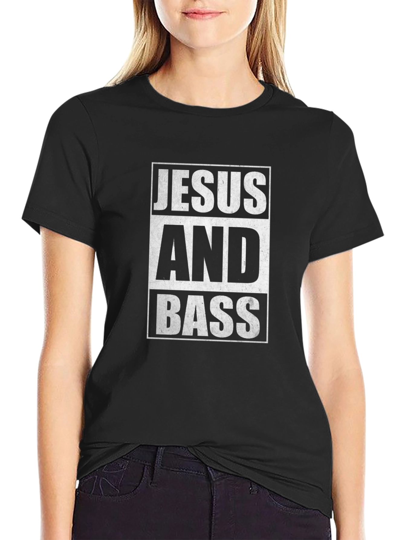Jesus and Bass Graphic Tee - Black Cotton T-Shirt