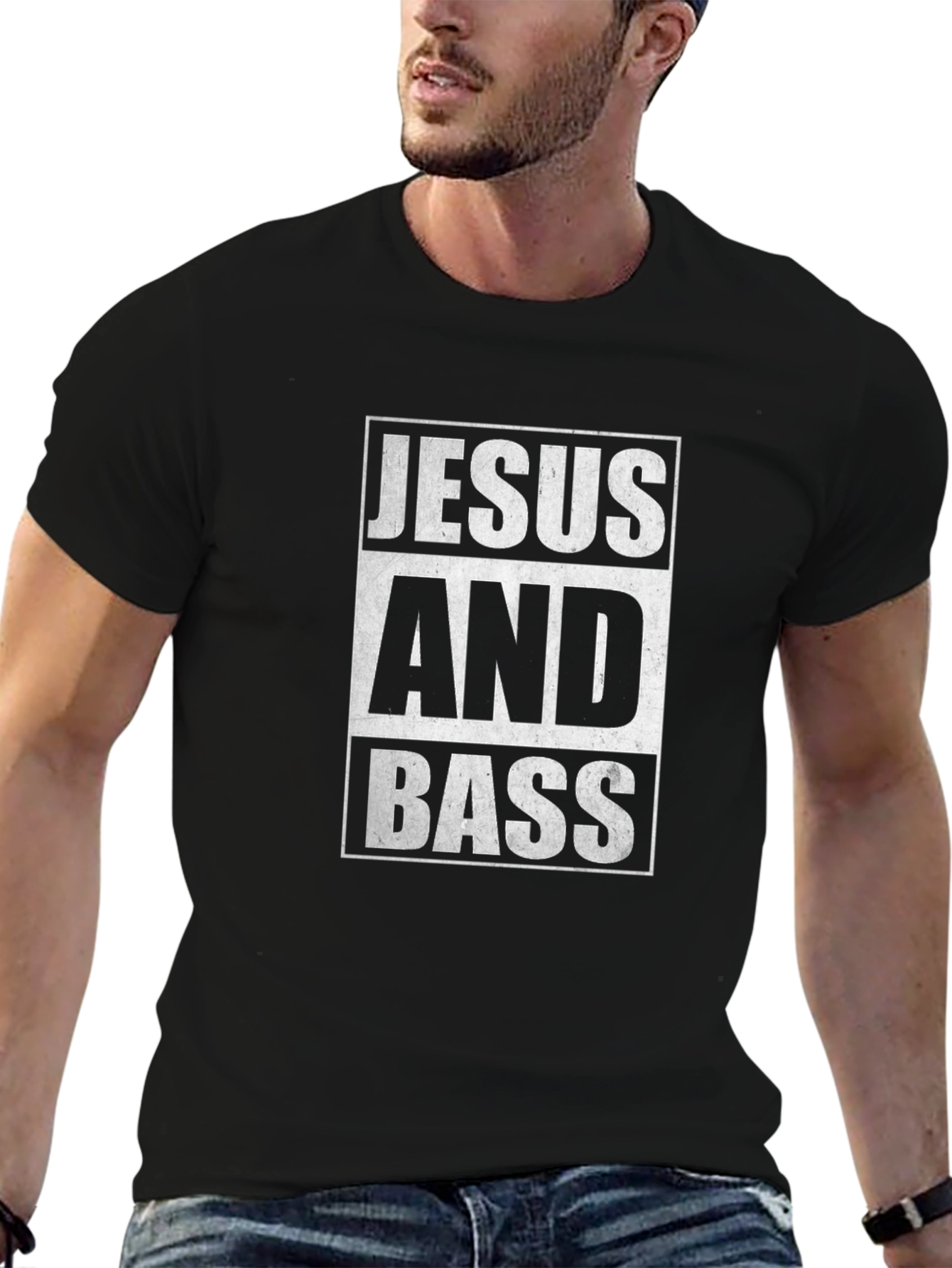 Jesus and Bass Graphic Tee - Black Cotton T-Shirt