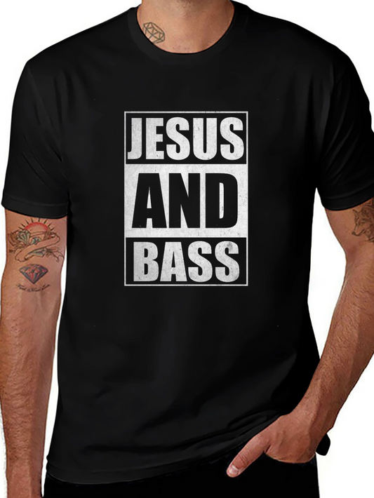 Jesus and Bass Graphic Tee - Black Cotton T-Shirt