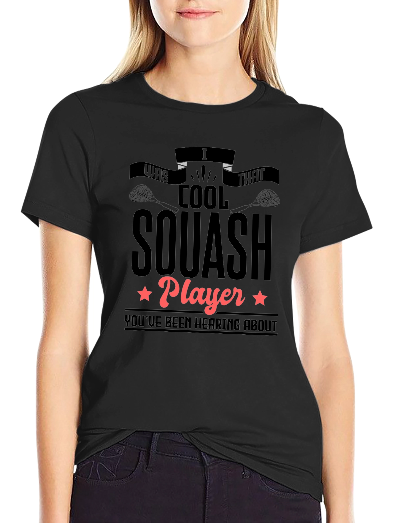Cool Squash Player Graphic Tee - Black Cotton T-Shirt