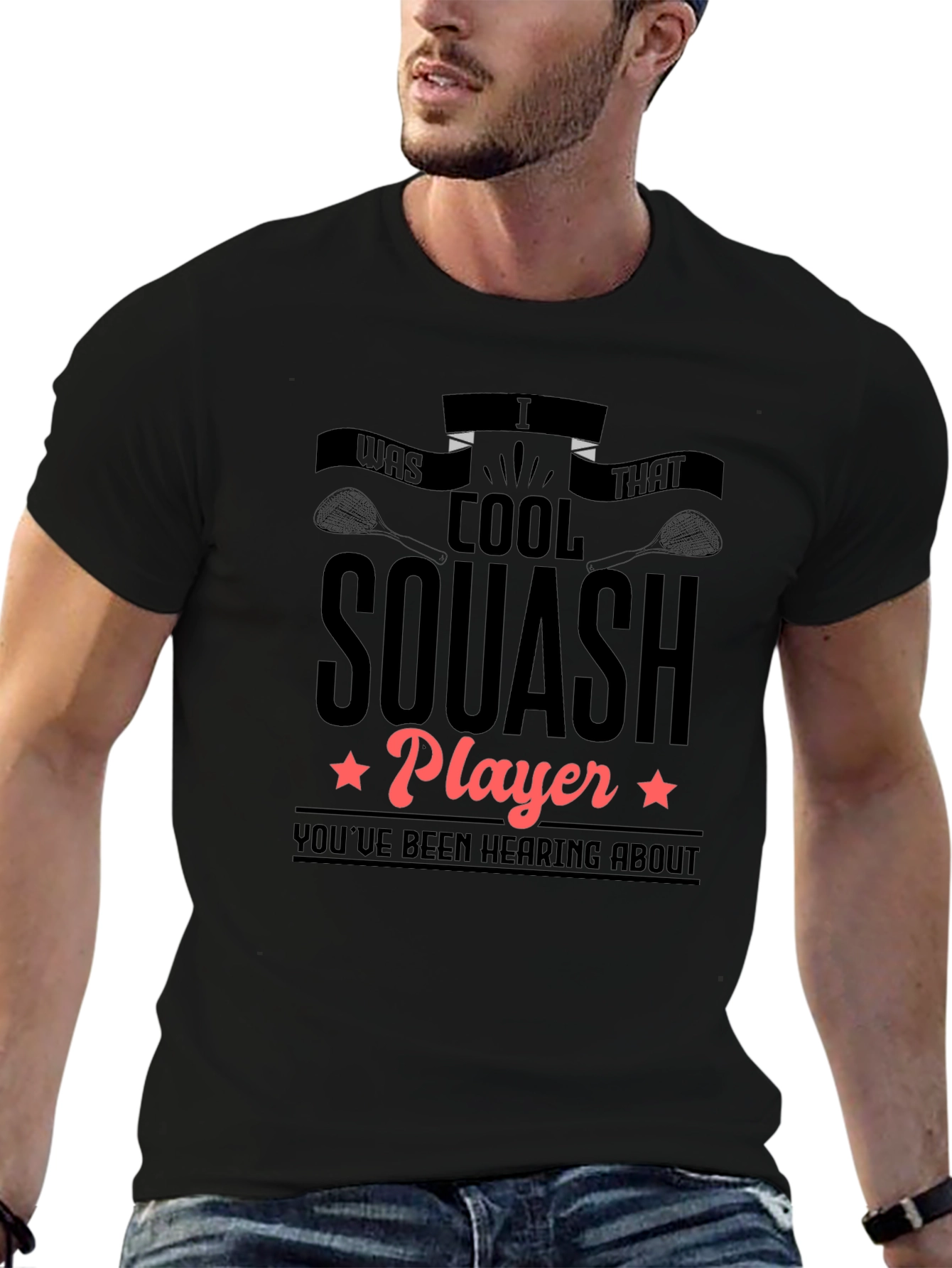 Cool Squash Player Graphic Tee - Black Cotton T-Shirt