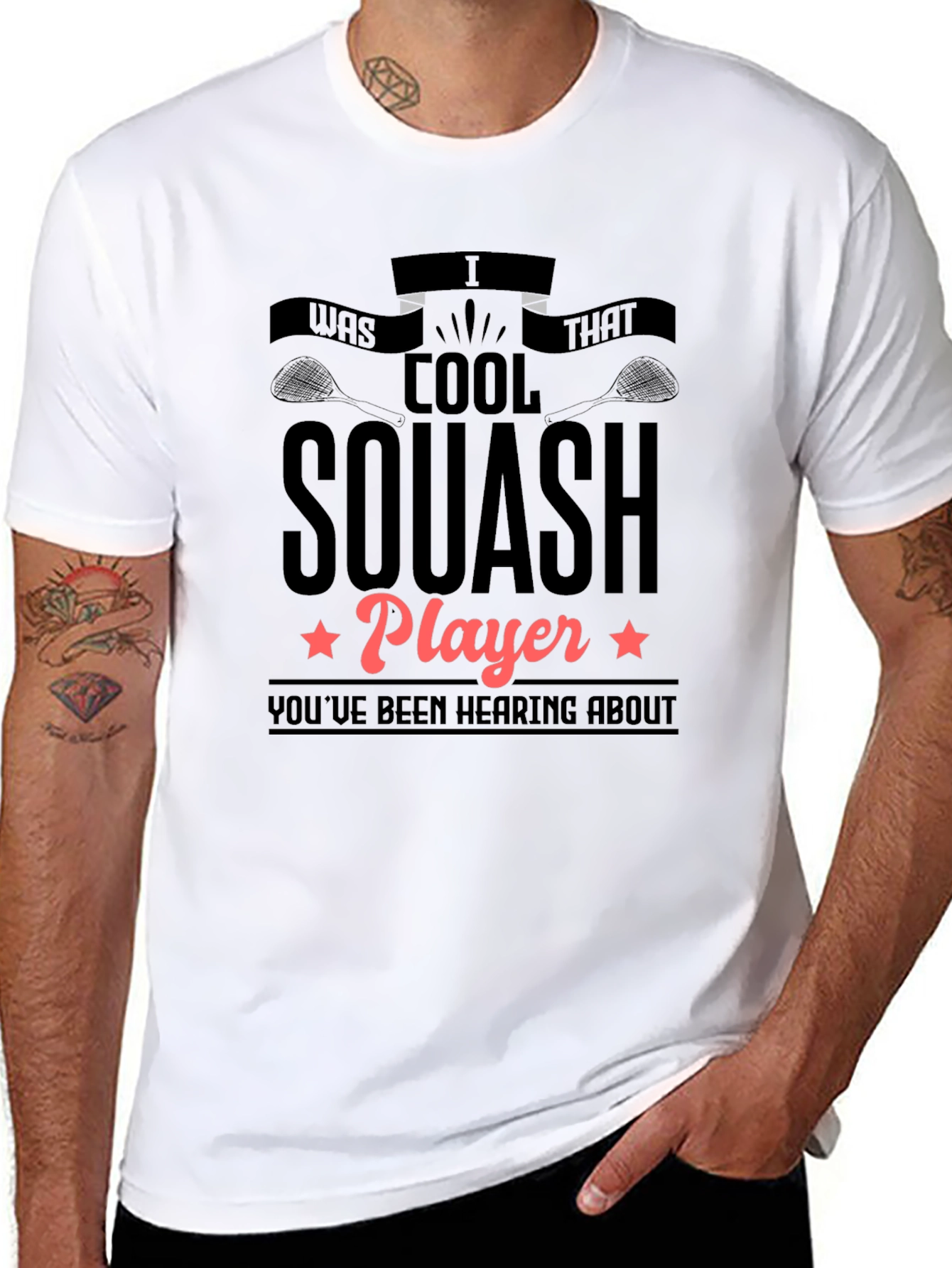 Cool Squash Player Graphic Tee - Black Cotton T-Shirt