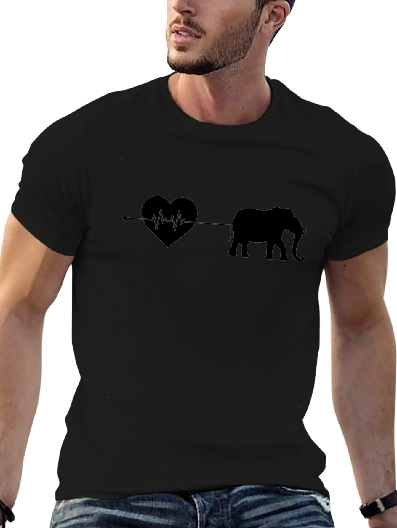 Elephant Heartbeat T-Shirt - Black