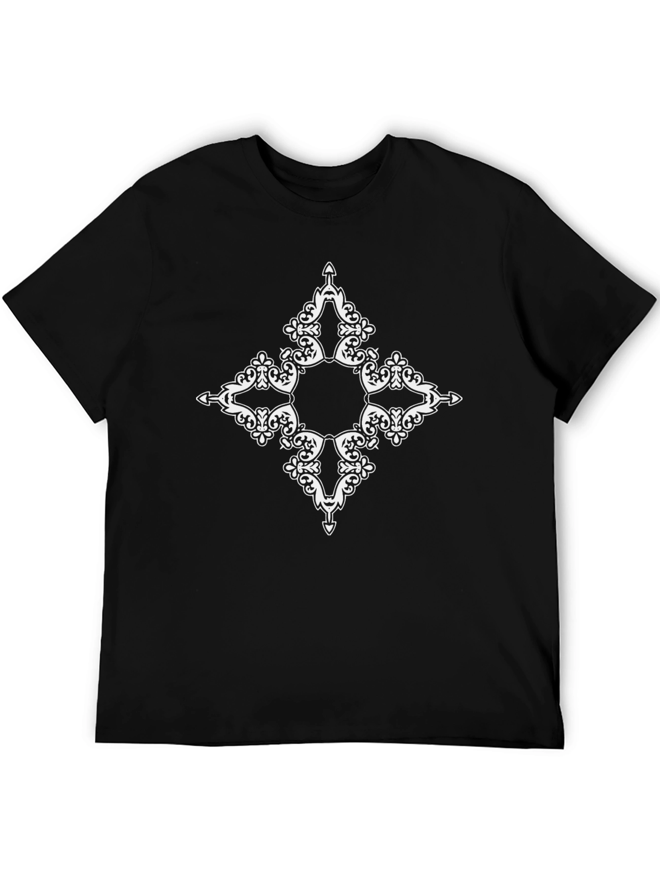 Mens Black T-Shirt with White Ornamental Diamond Design