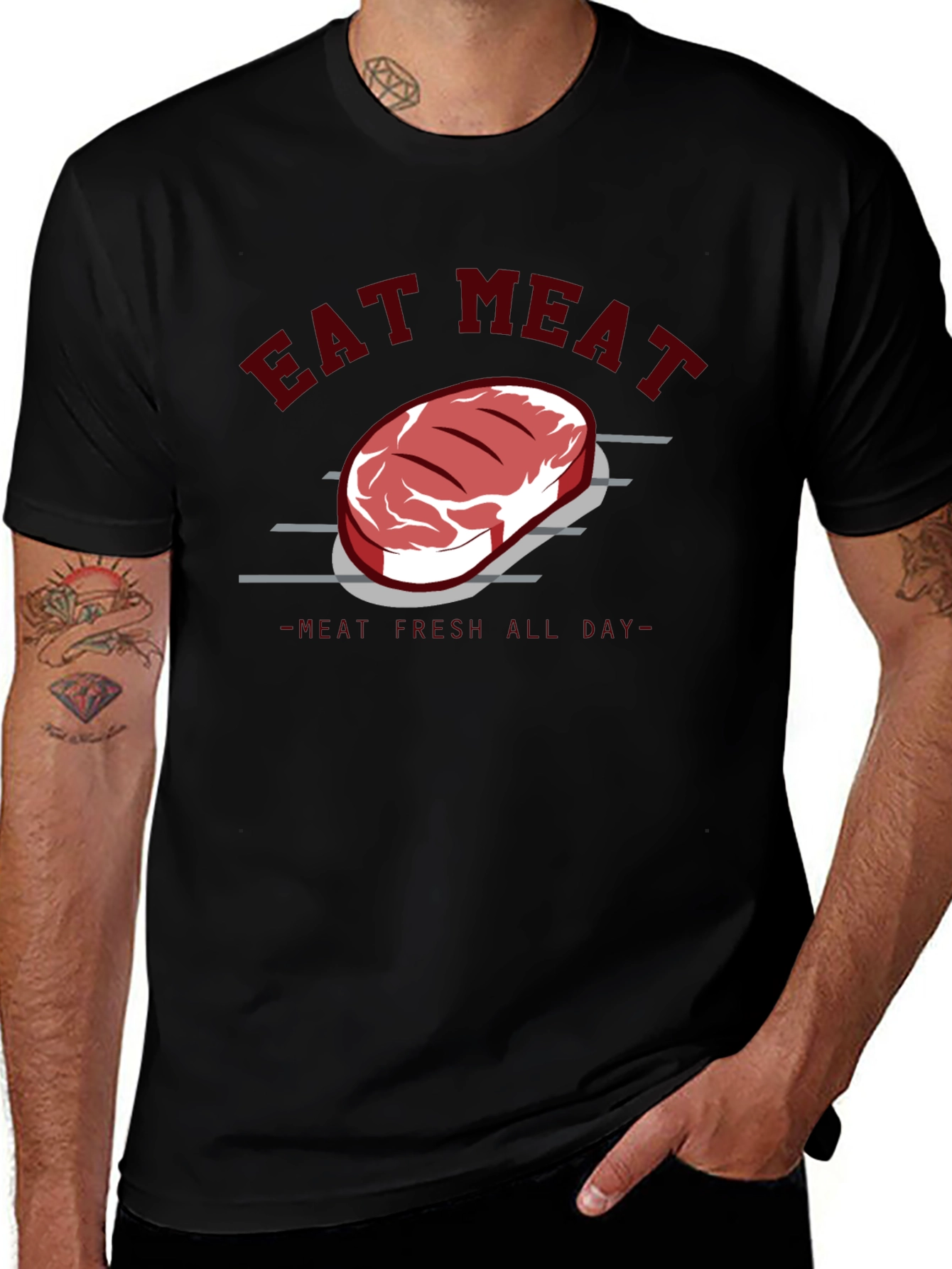 Eat Meat Steak Graphic Tee - Black Cotton T-Shirt