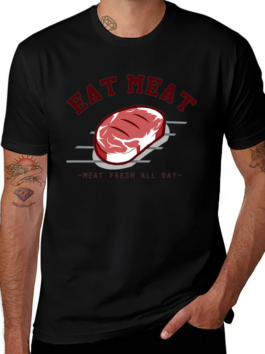 Eat Meat Steak Graphic Tee - Black Cotton T-Shirt