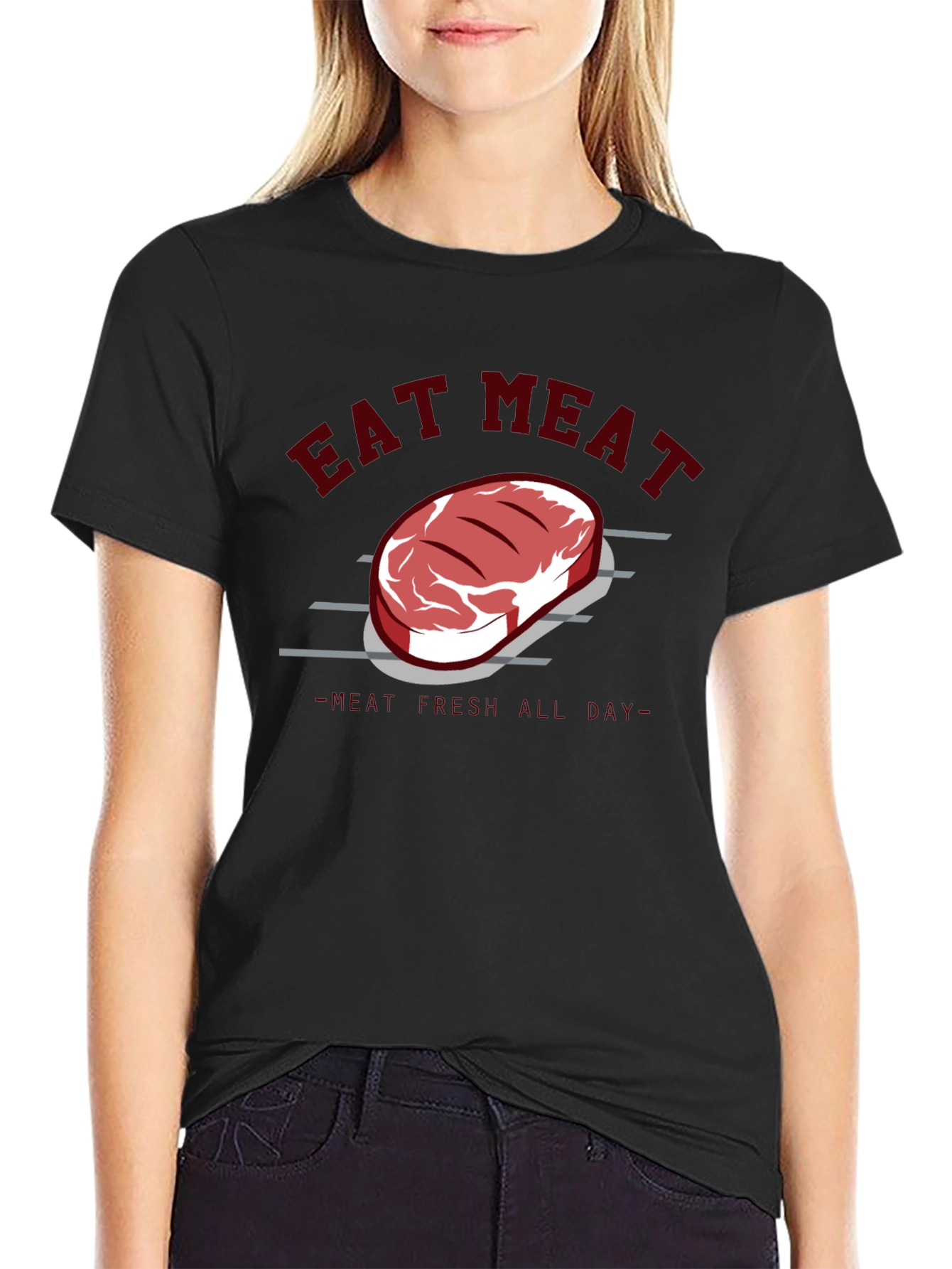 Eat Meat Steak Graphic Tee - Black Cotton T-Shirt