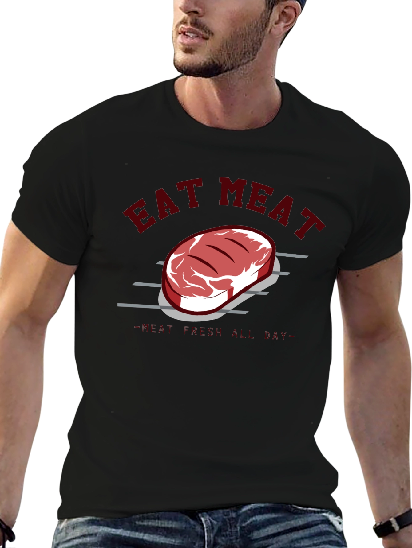 Eat Meat Steak Graphic Tee - Black Cotton T-Shirt