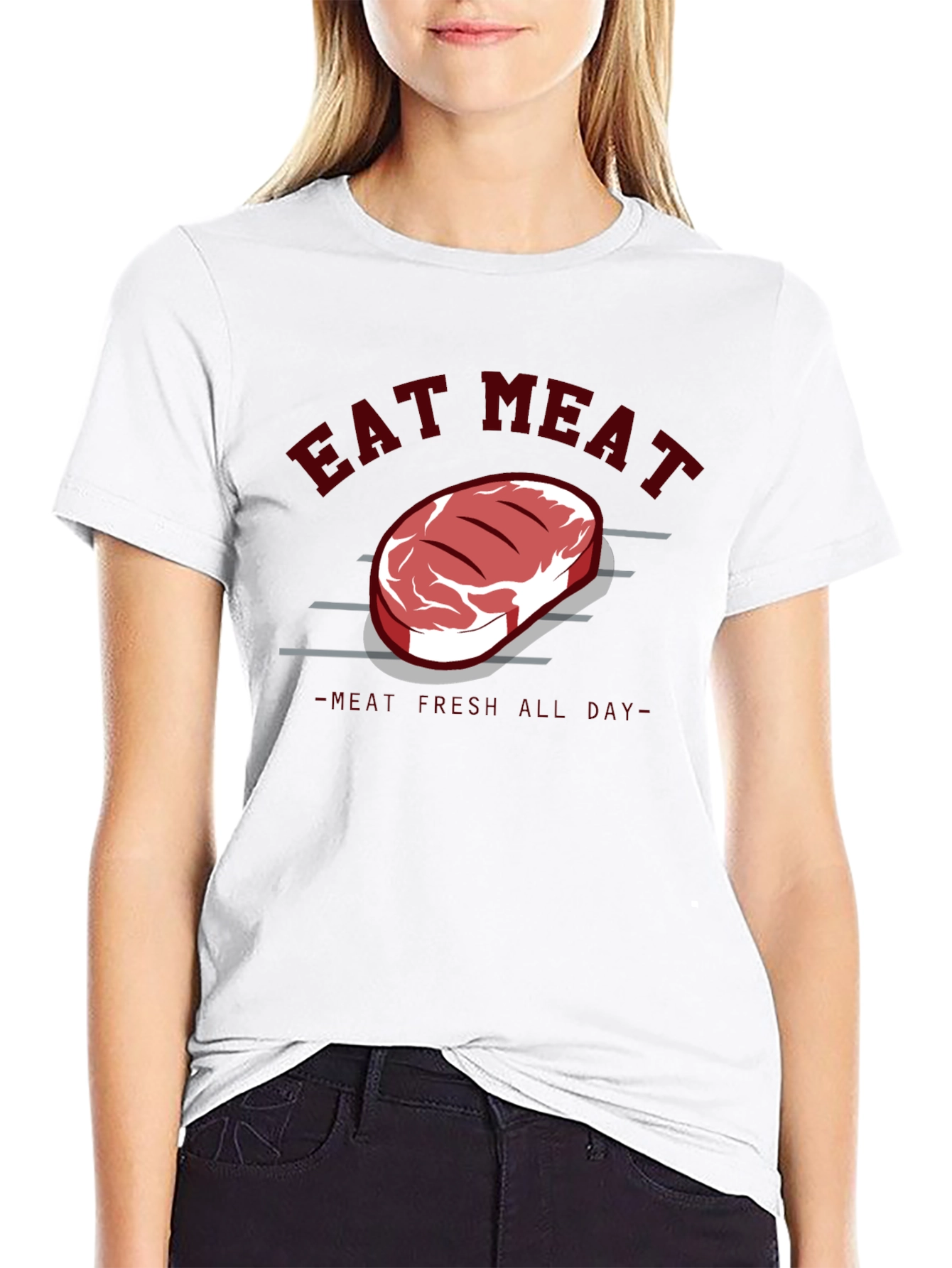 Eat Meat Steak Graphic Tee - Black Cotton T-Shirt